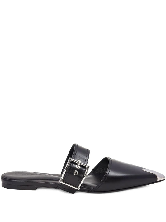 buckled leather mules