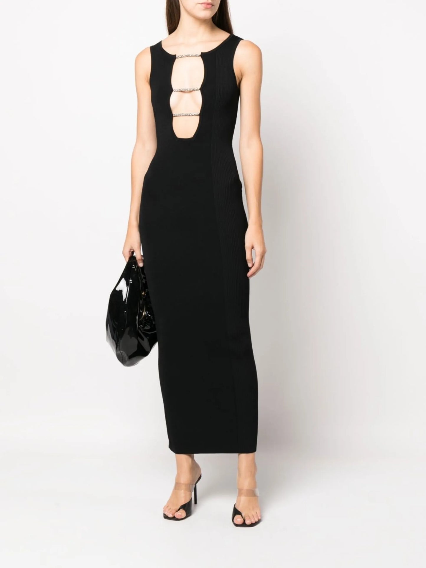 lattice-strap detail midi dress