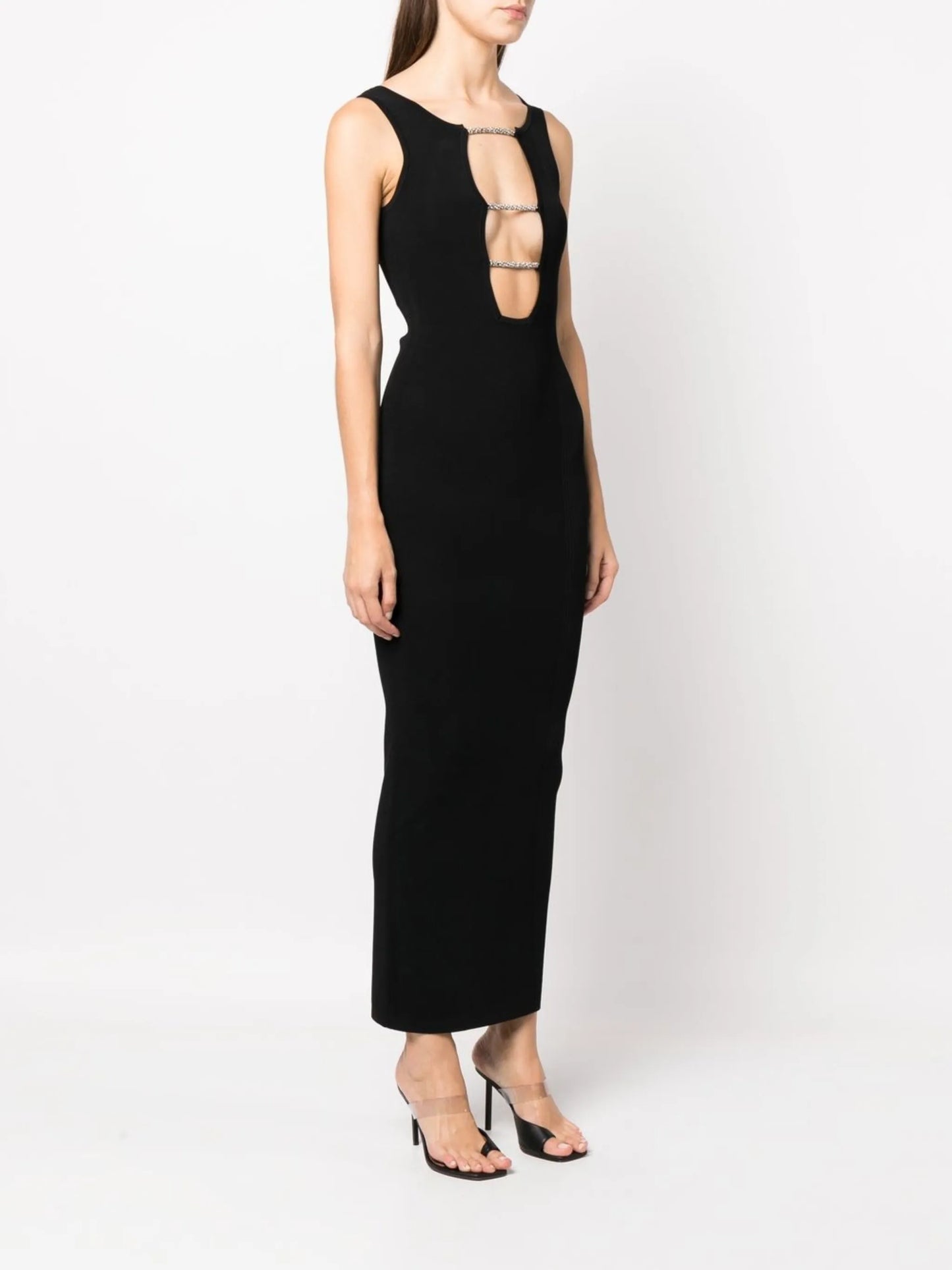 lattice-strap detail midi dress