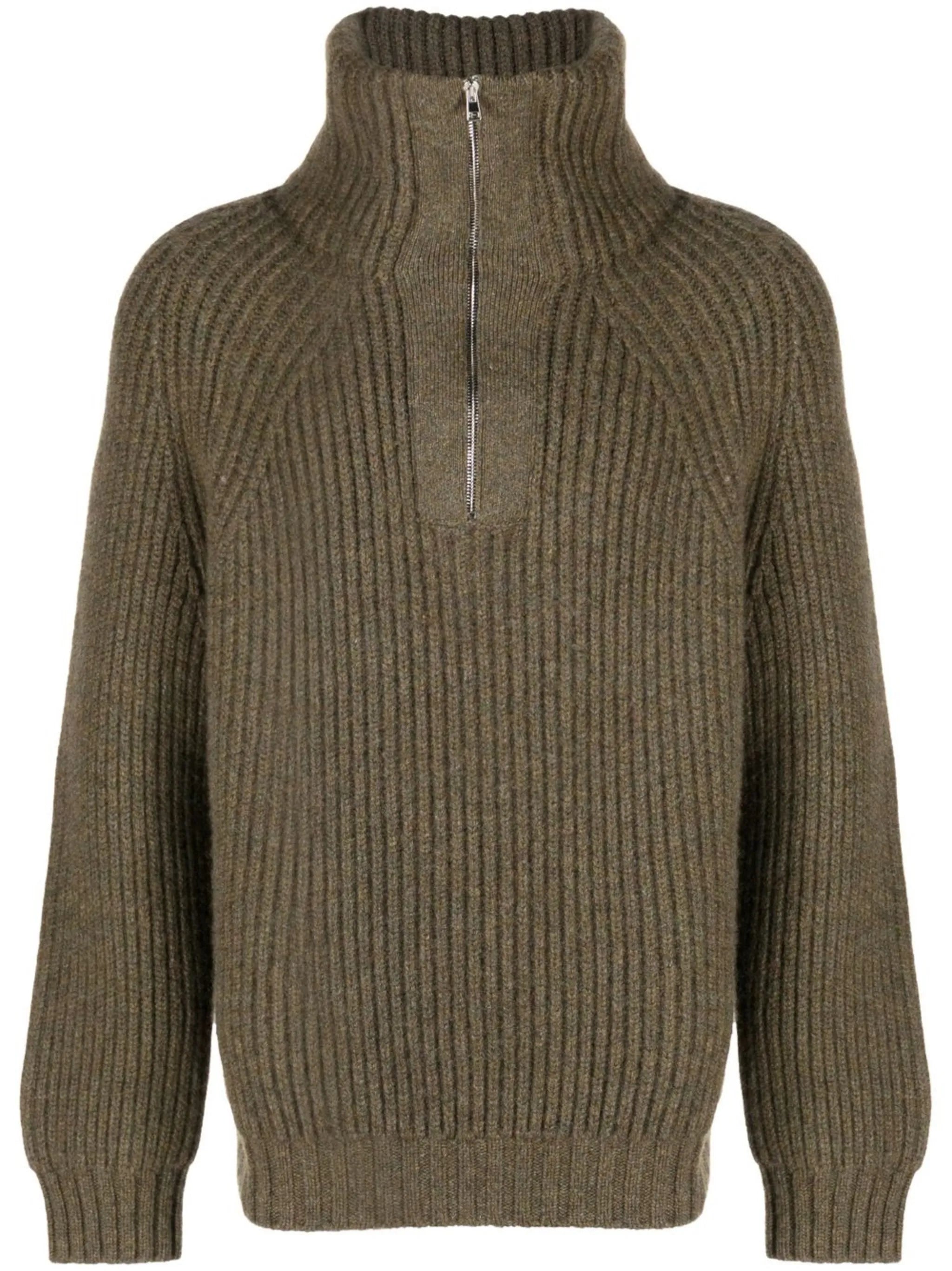 zipped ribbed-knit jumper