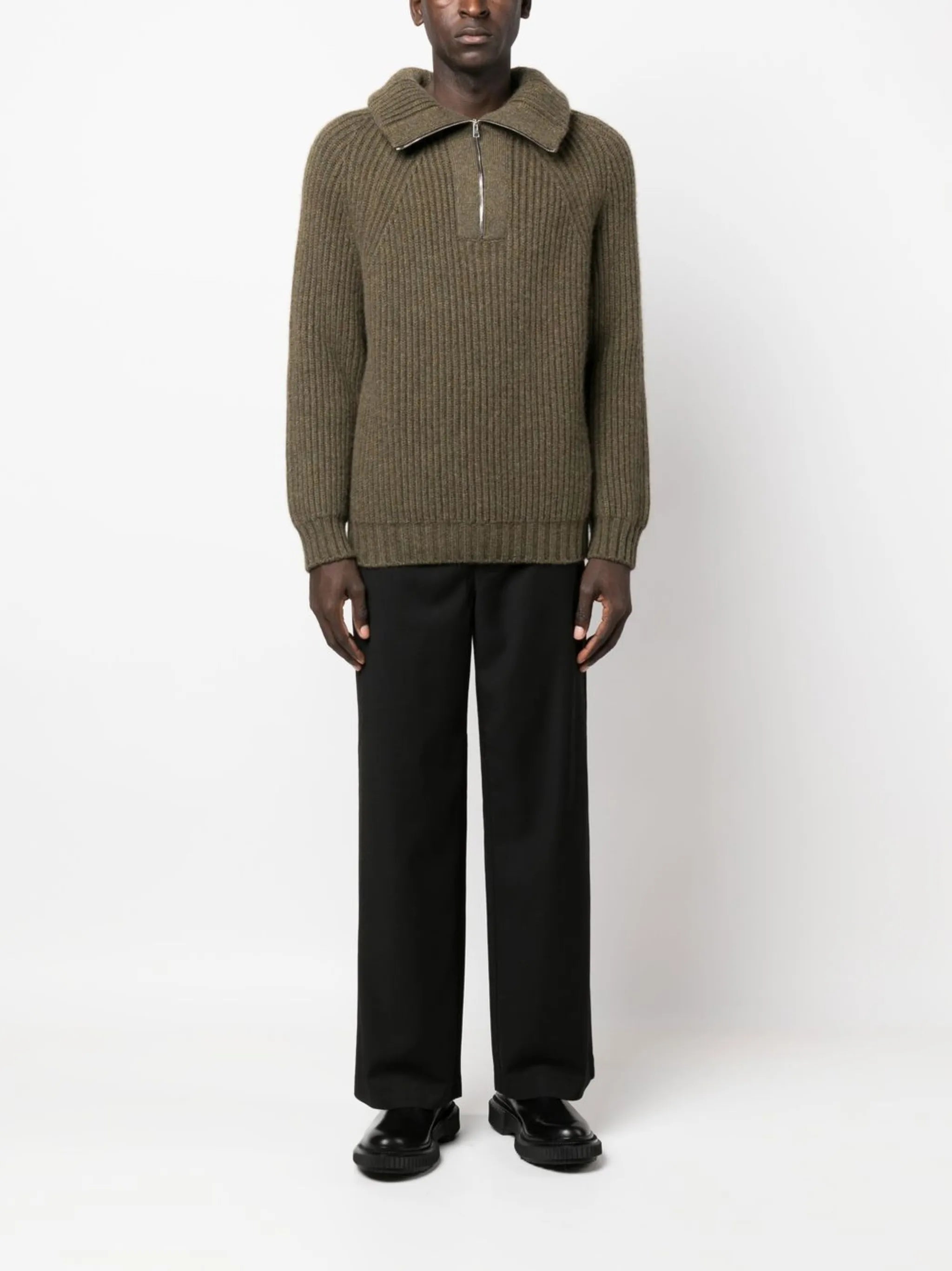 zipped ribbed-knit jumper