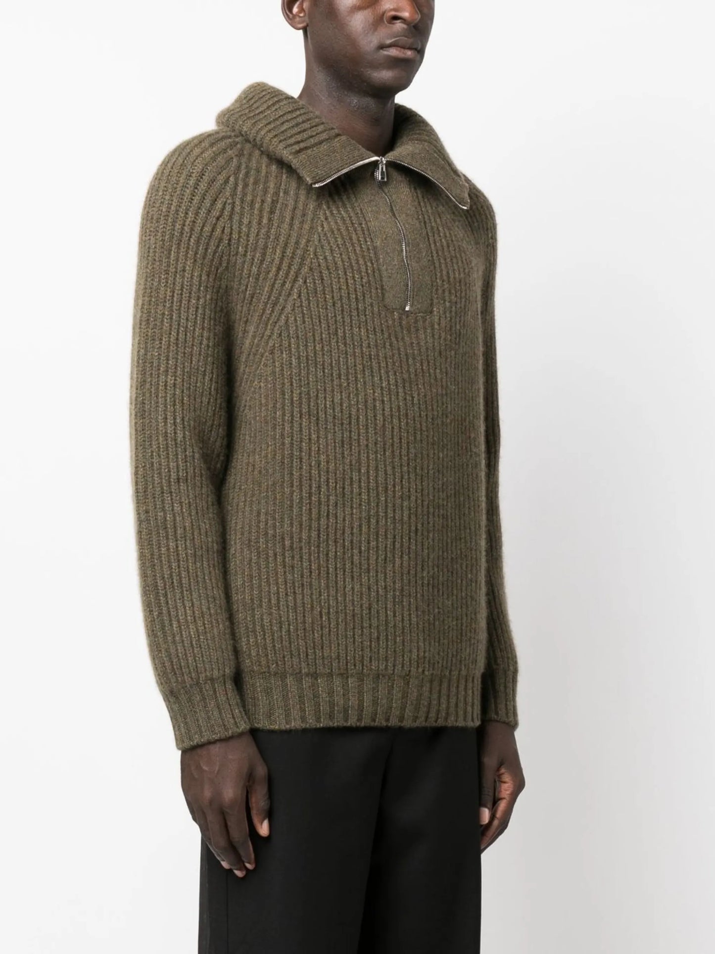 zipped ribbed-knit jumper