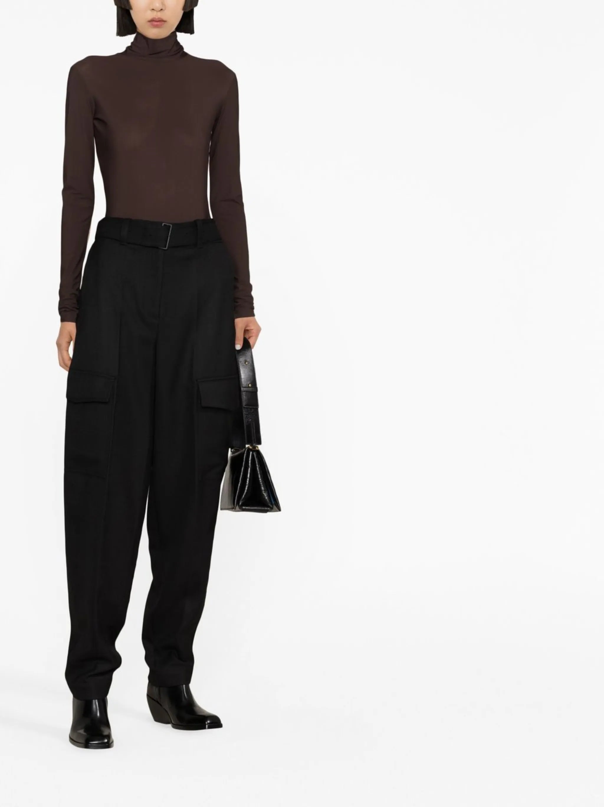 belted wool trousers