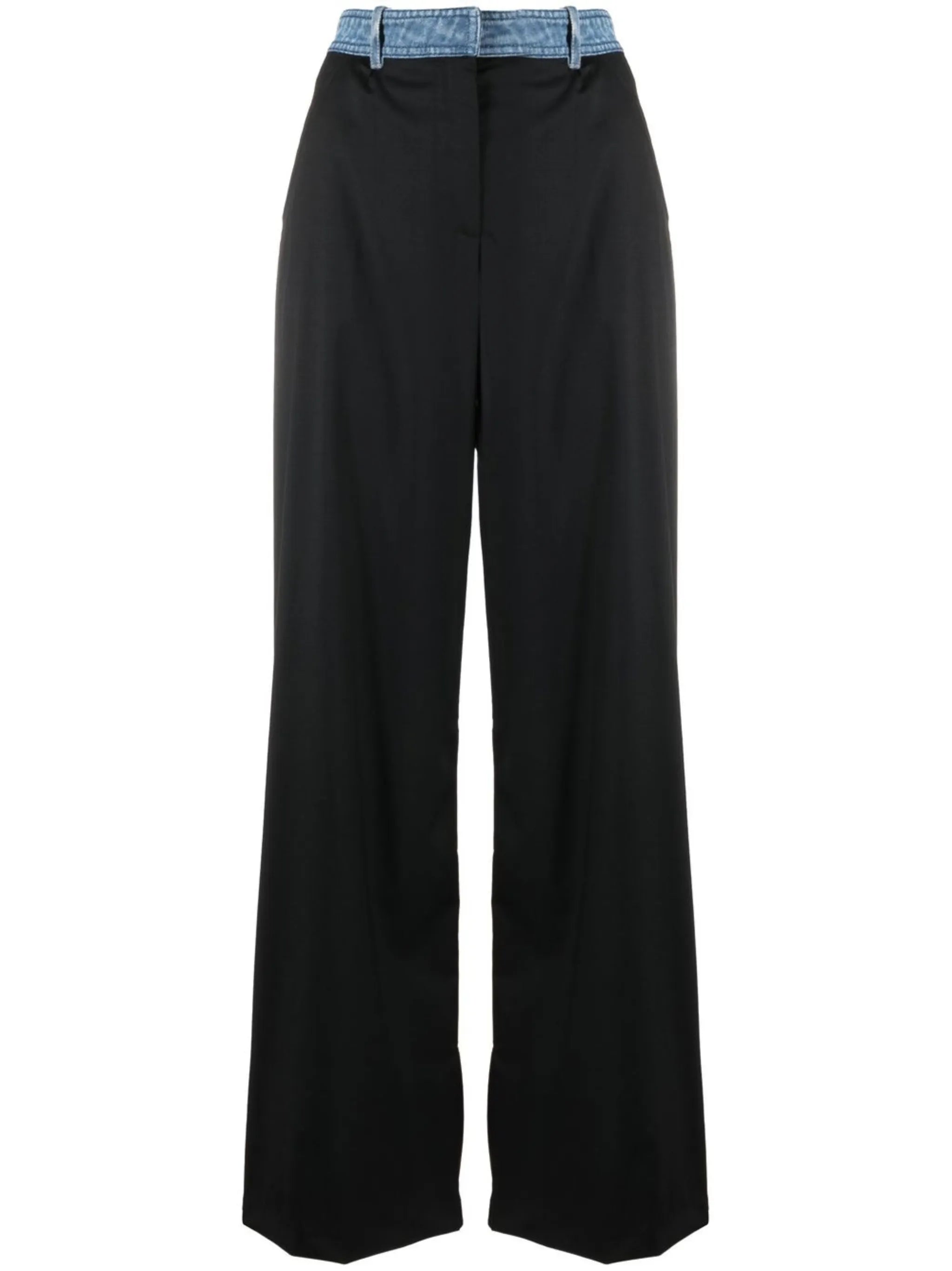 contrast-waistband wide-leg trousers