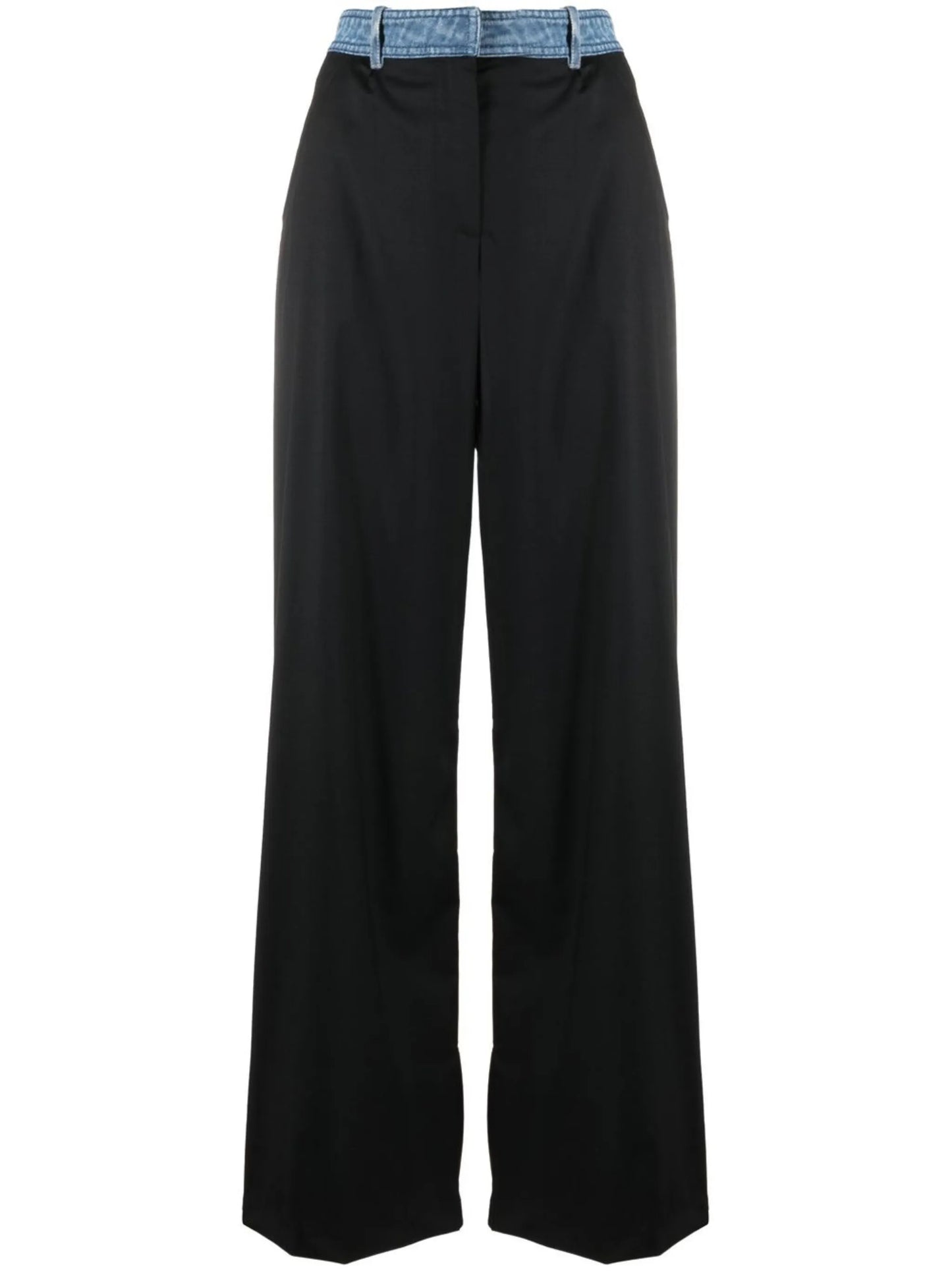 contrast-waistband wide-leg trousers