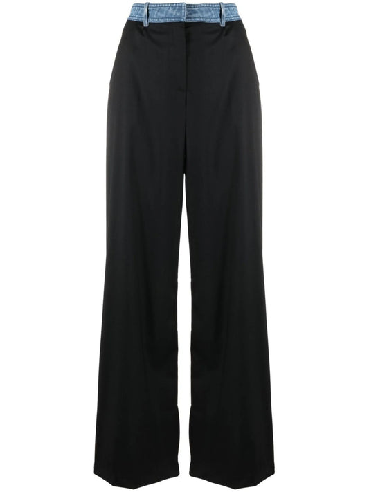 contrast-waistband wide-leg trousers