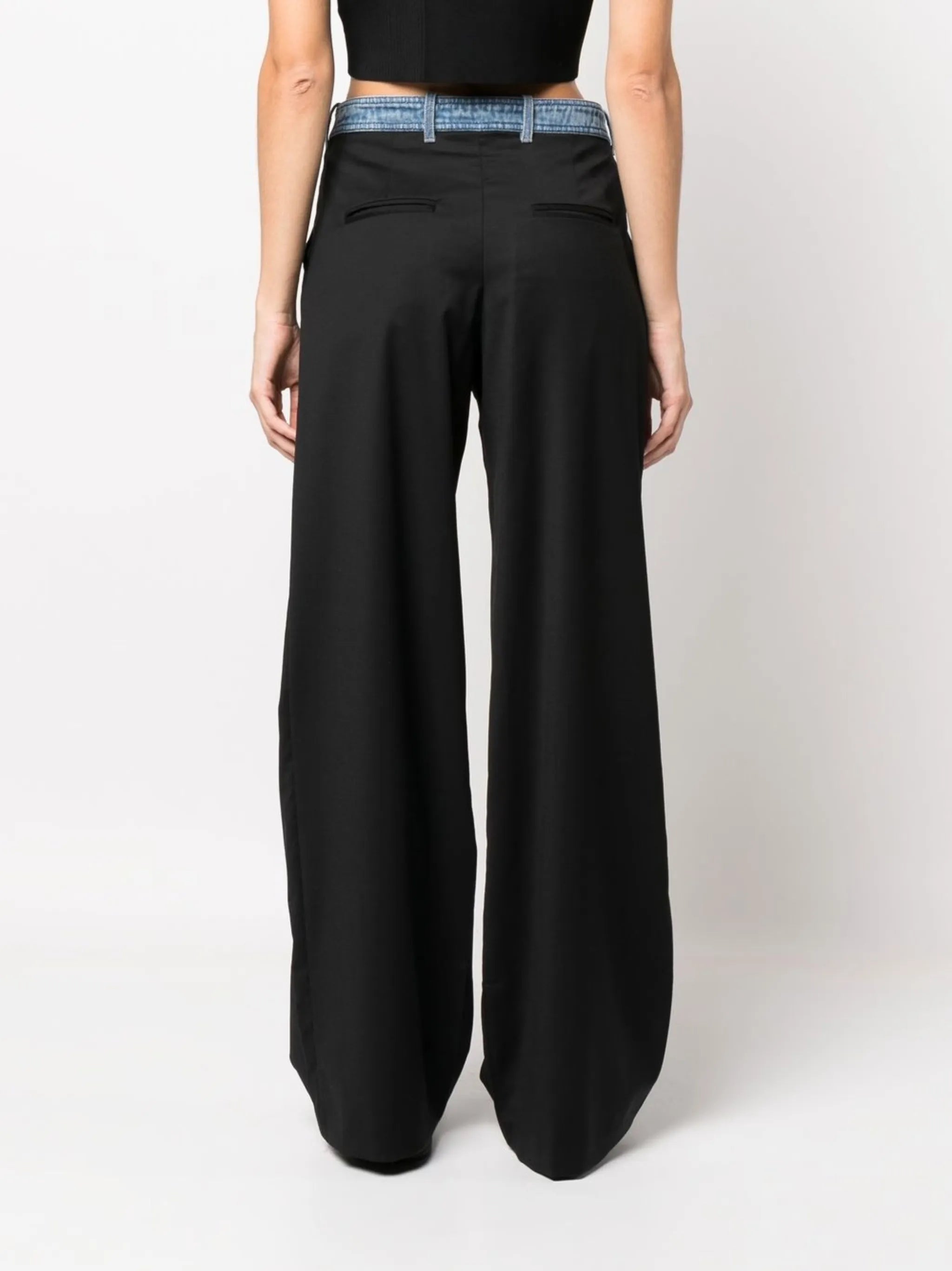 contrast-waistband wide-leg trousers