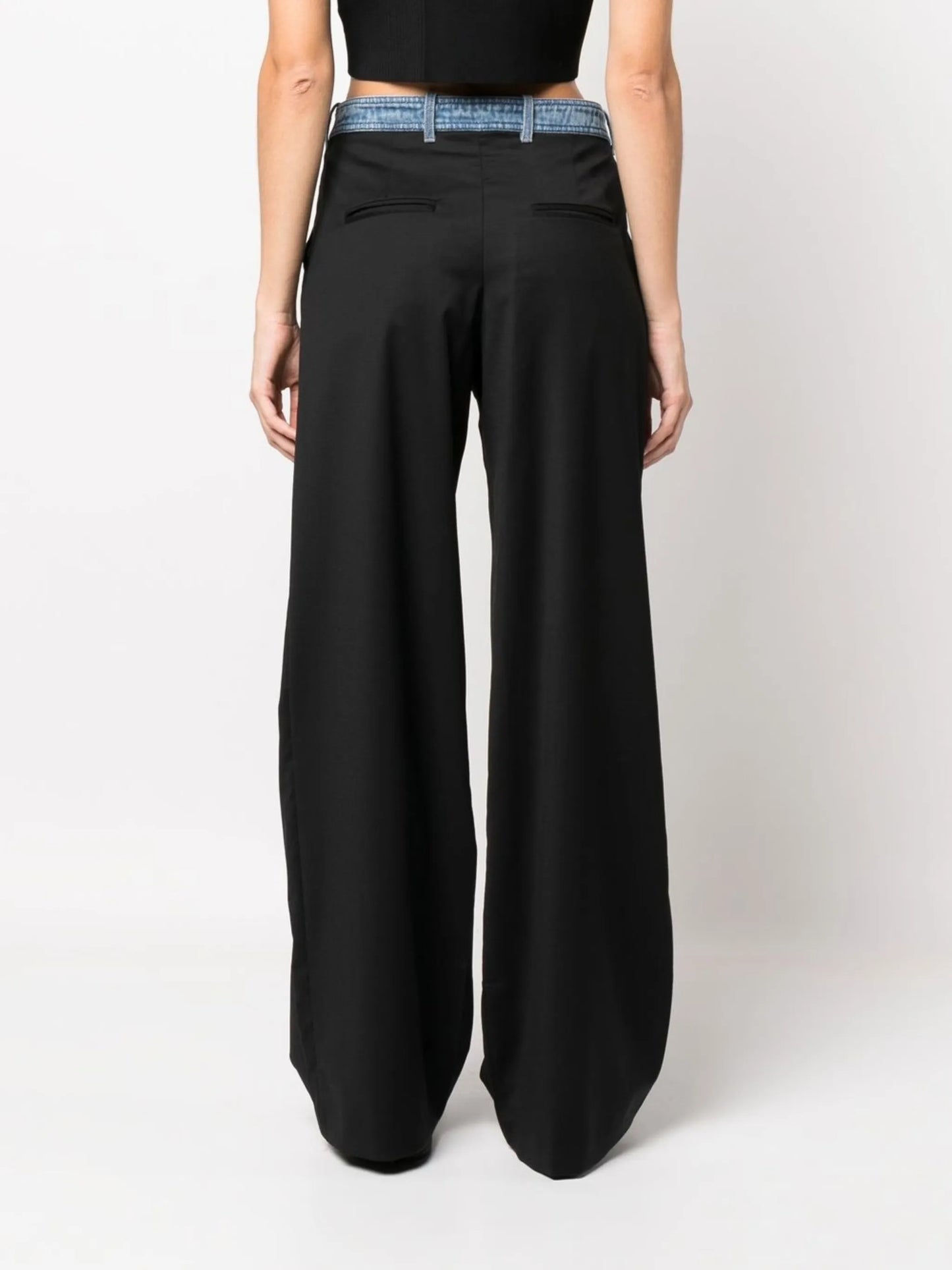 contrast-waistband wide-leg trousers