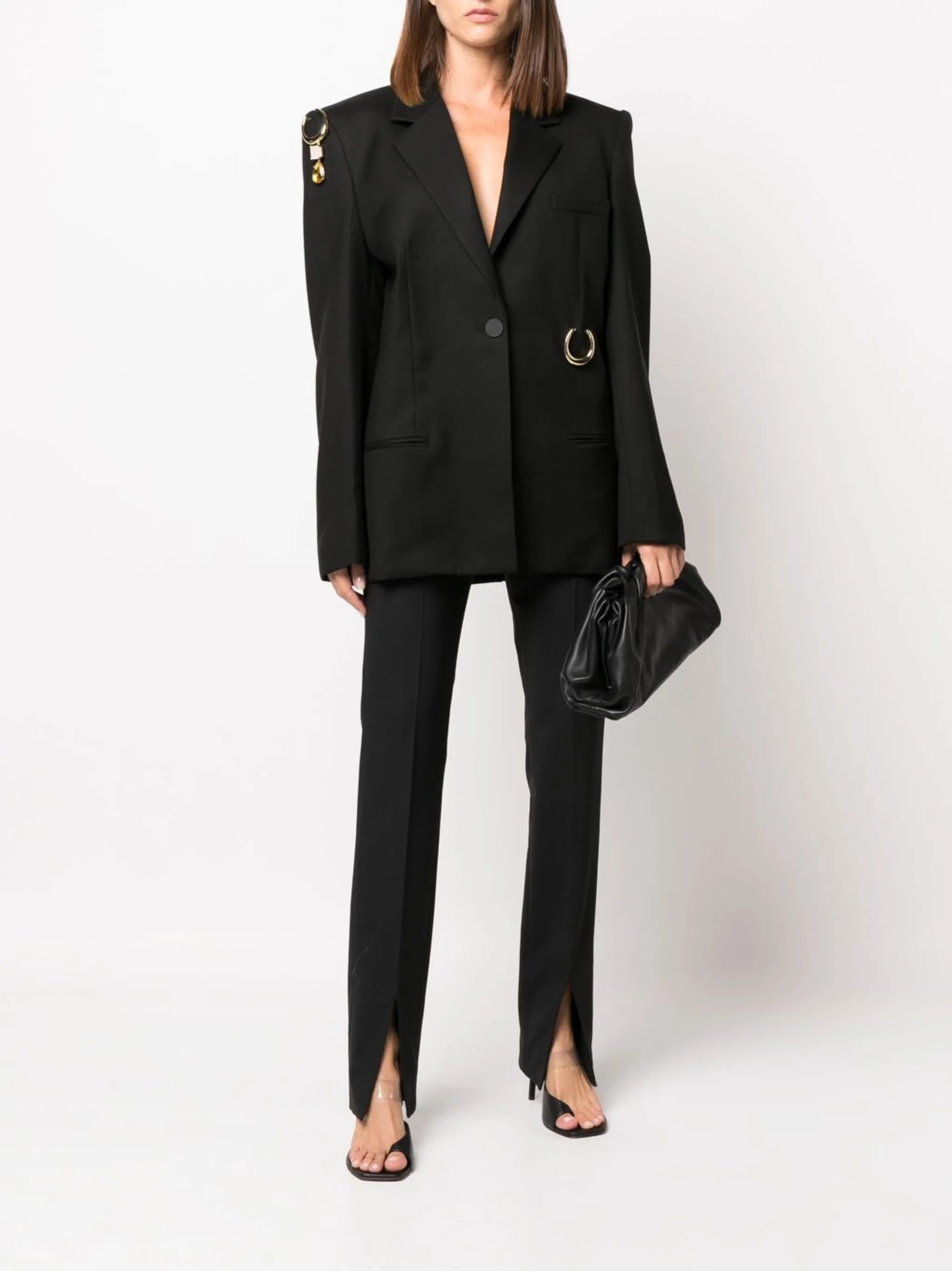 Pierced single-breasted wool blazer
