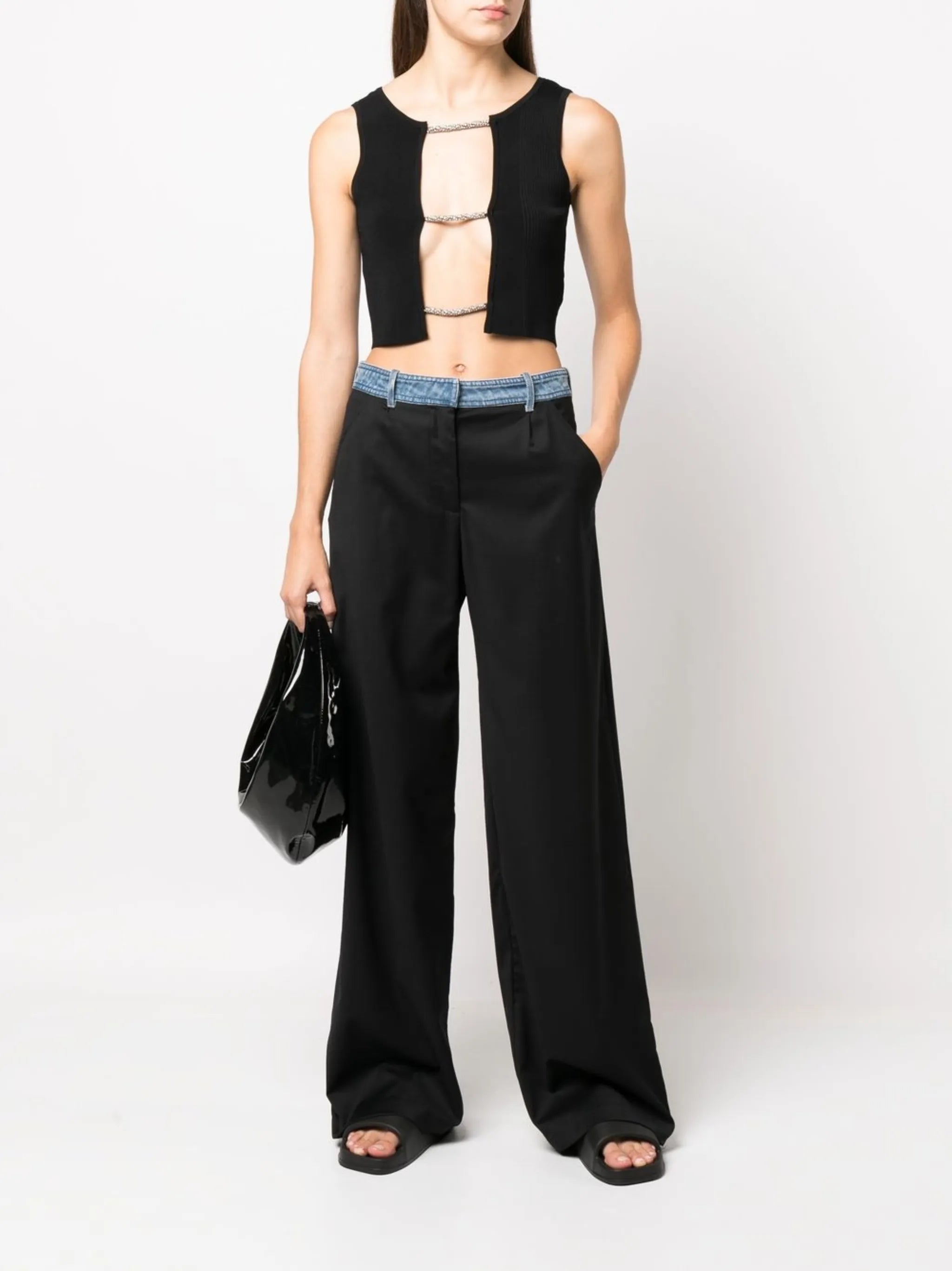 lattice-strap detail vest