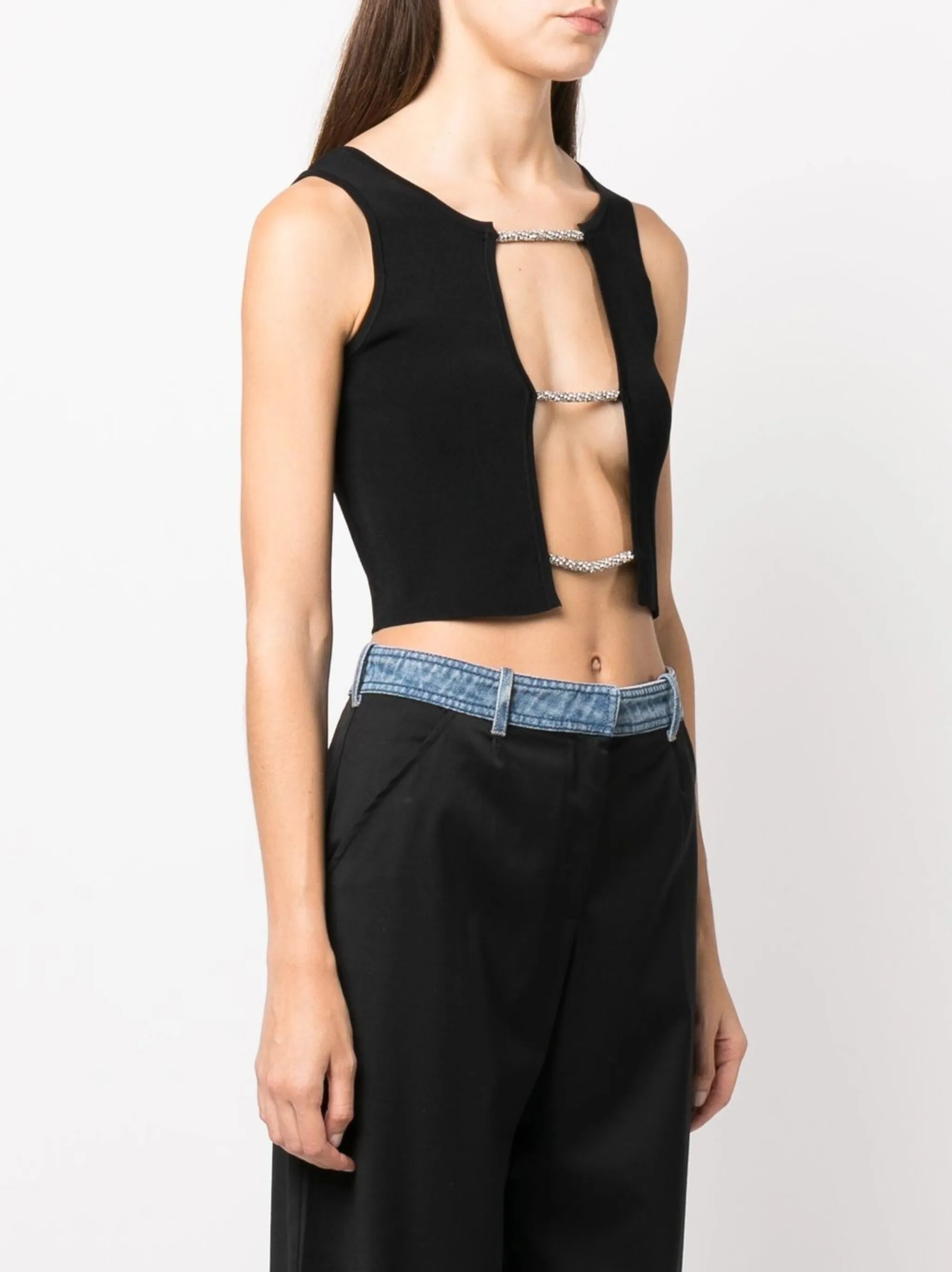 lattice-strap detail vest