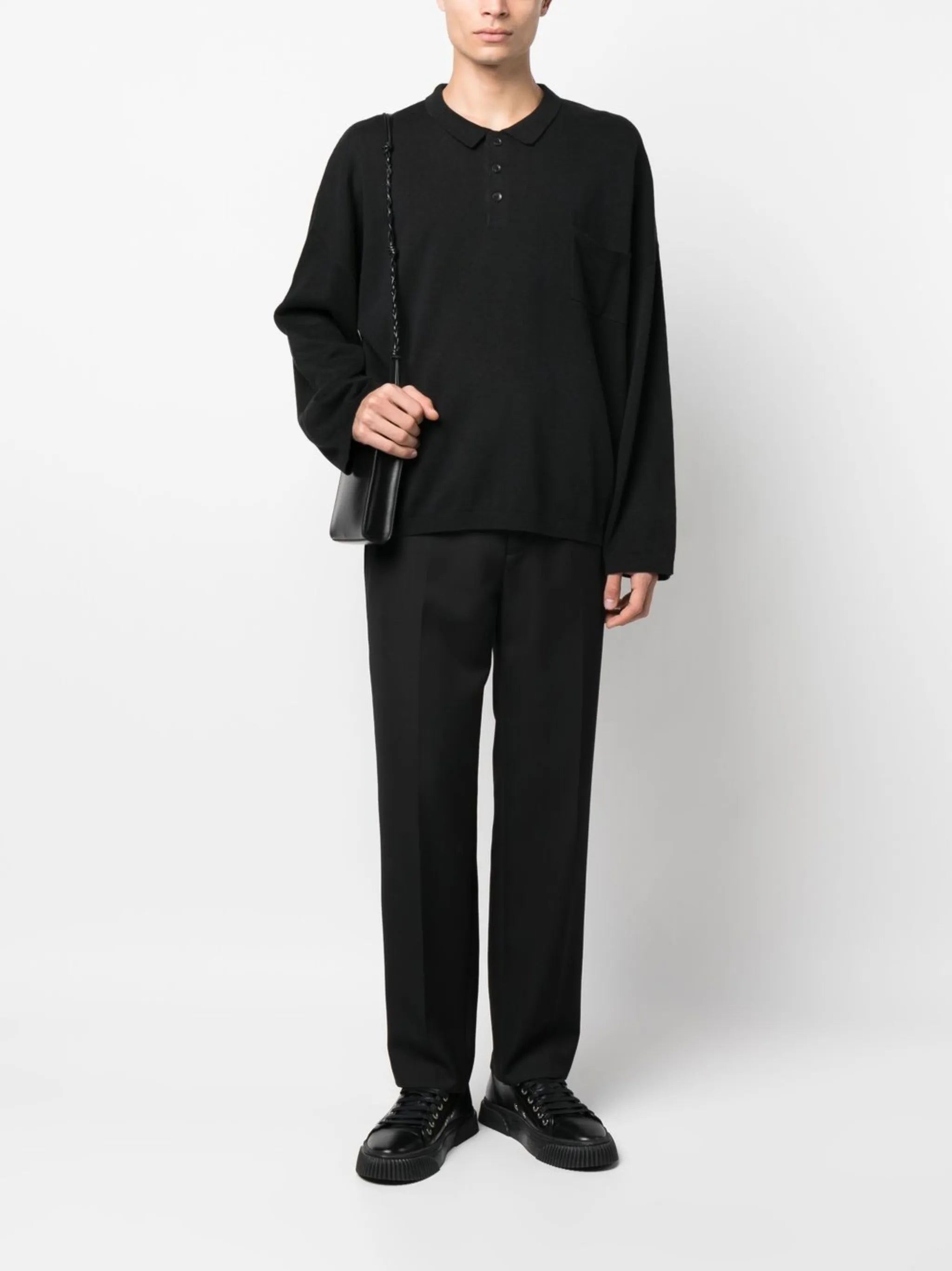 pocket long-sleeved polo shirt