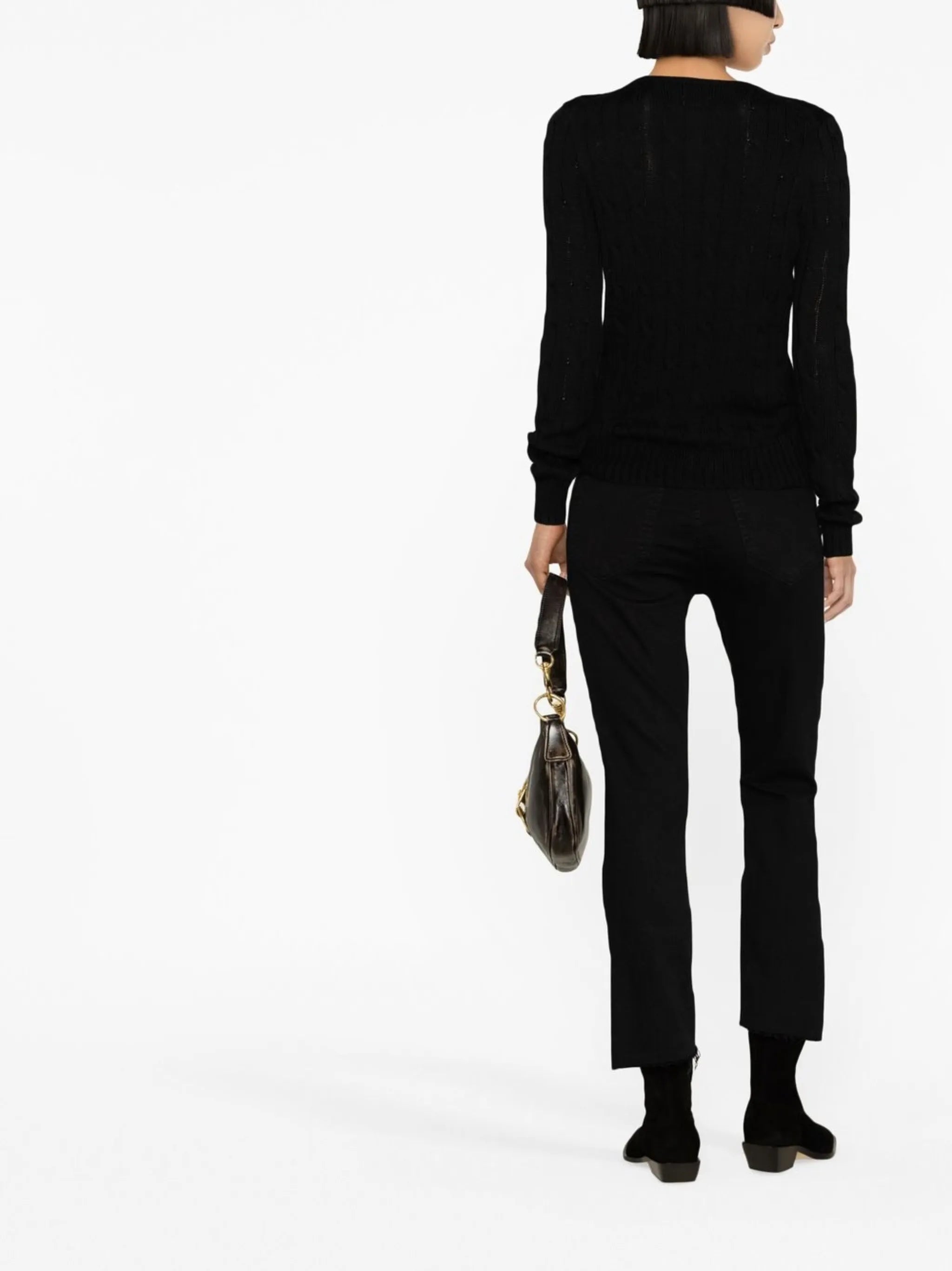 logo-embroidered cable-knit jumper