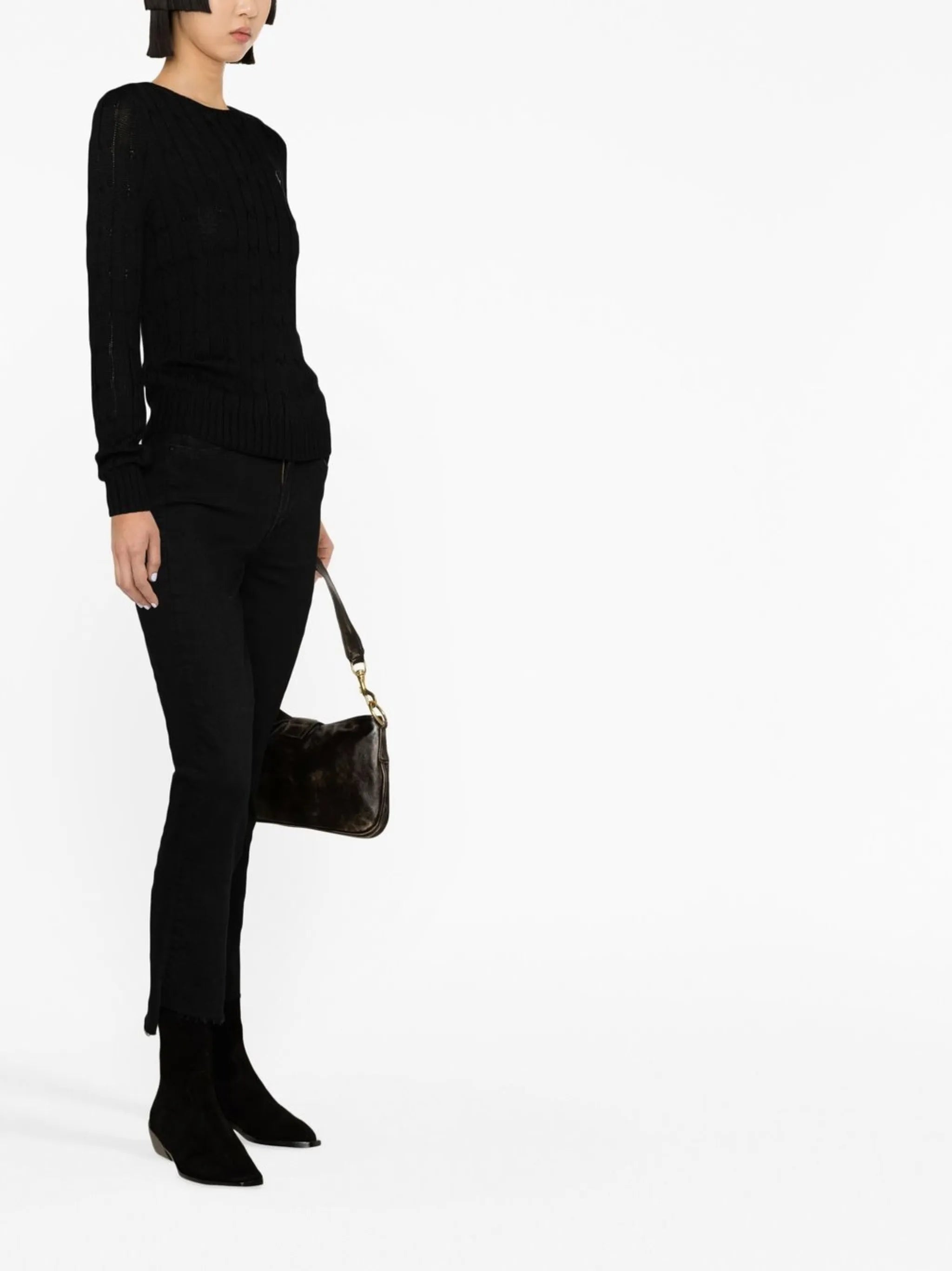 logo-embroidered cable-knit jumper