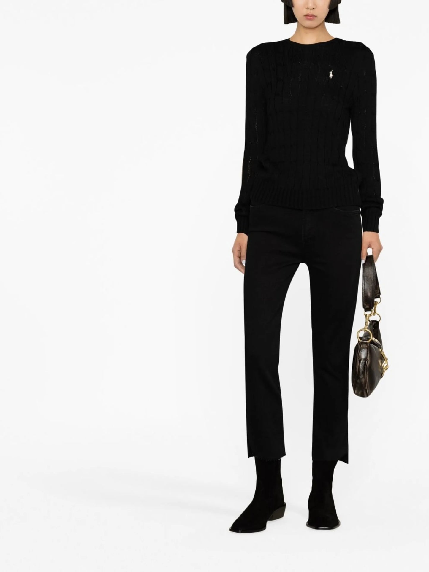 logo-embroidered cable-knit jumper