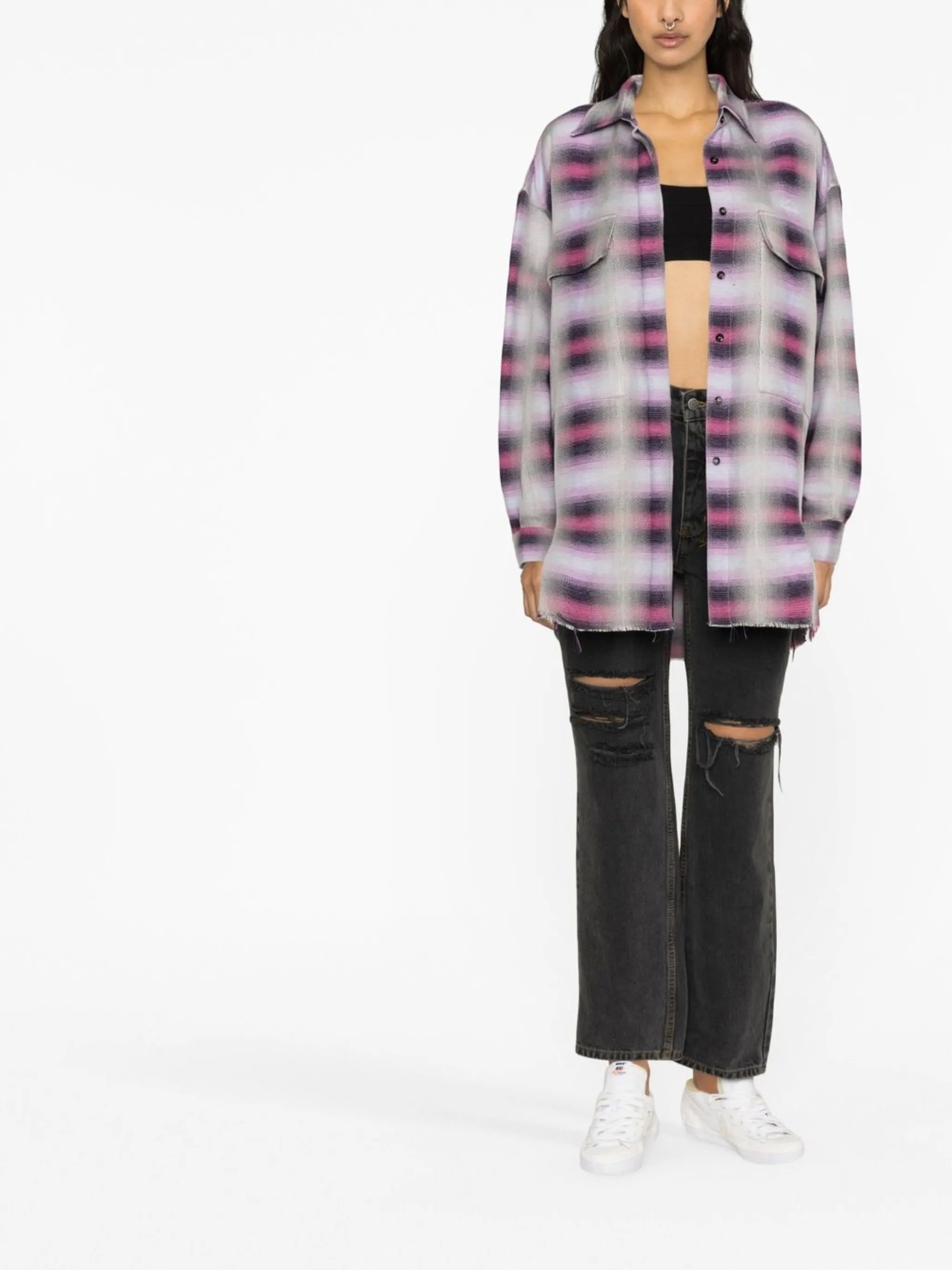 checked long-sleeved shirt