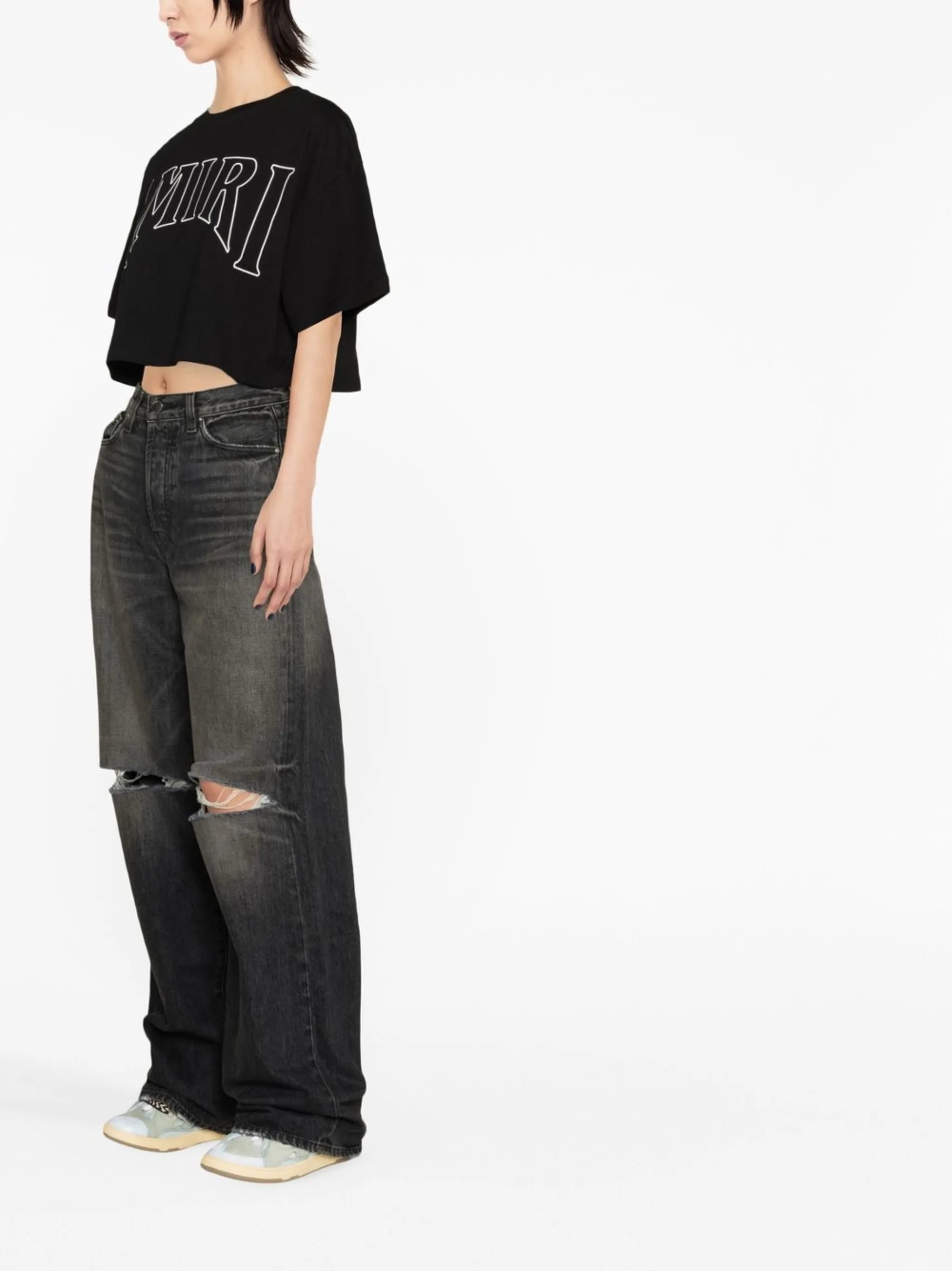 distressed wide-leg jeans