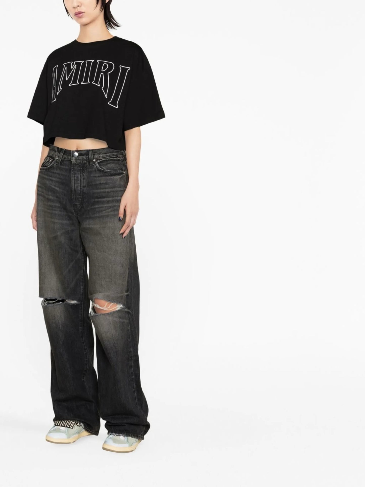 distressed wide-leg jeans