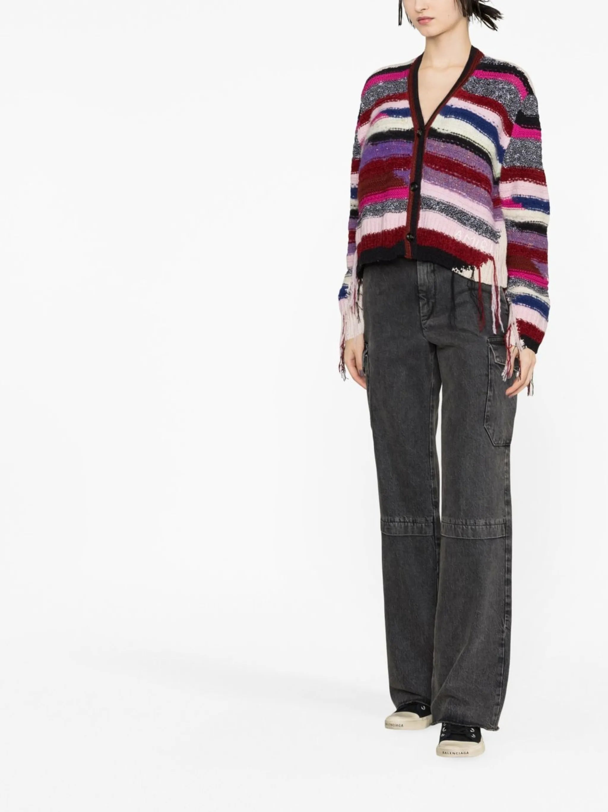 striped fringed cardigan