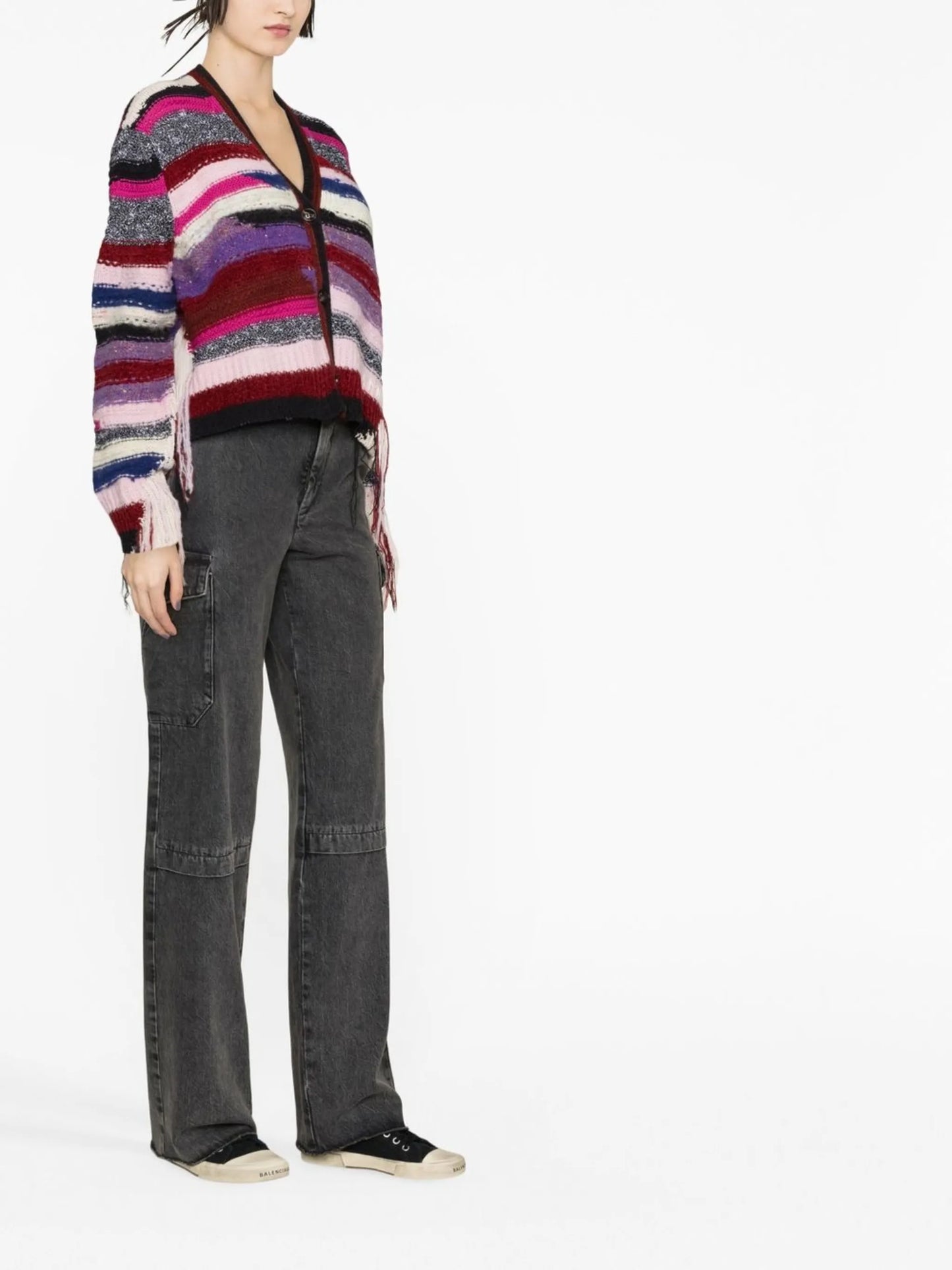 striped fringed cardigan