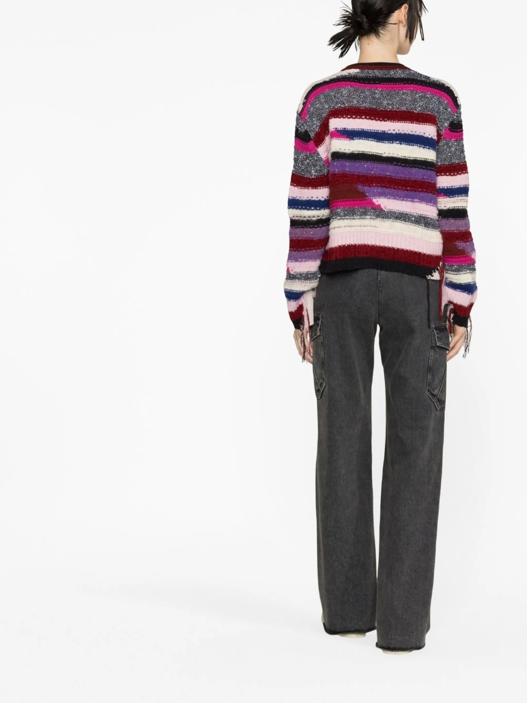 striped fringed cardigan