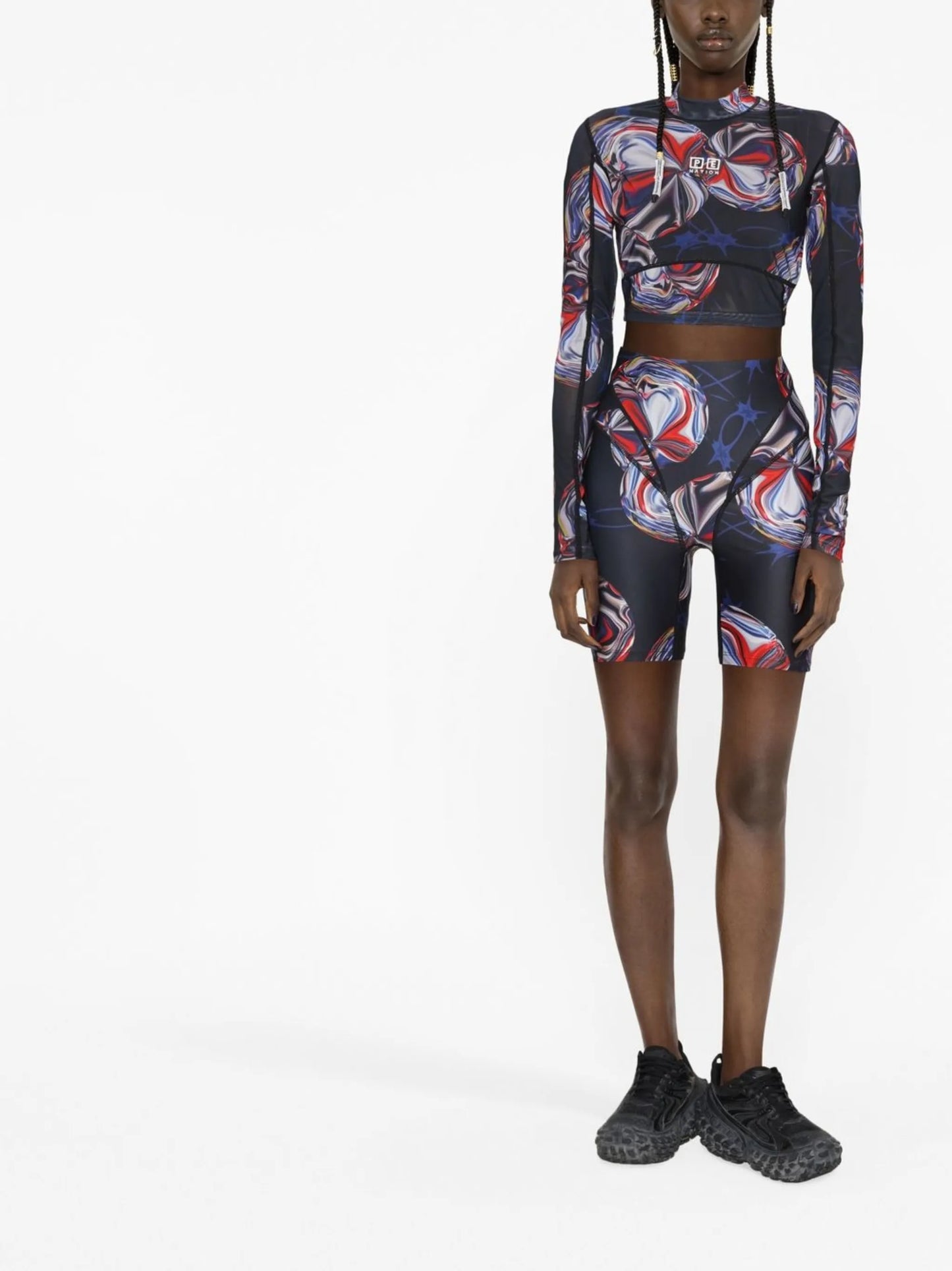x P.E Nation warped-print cycling shorts