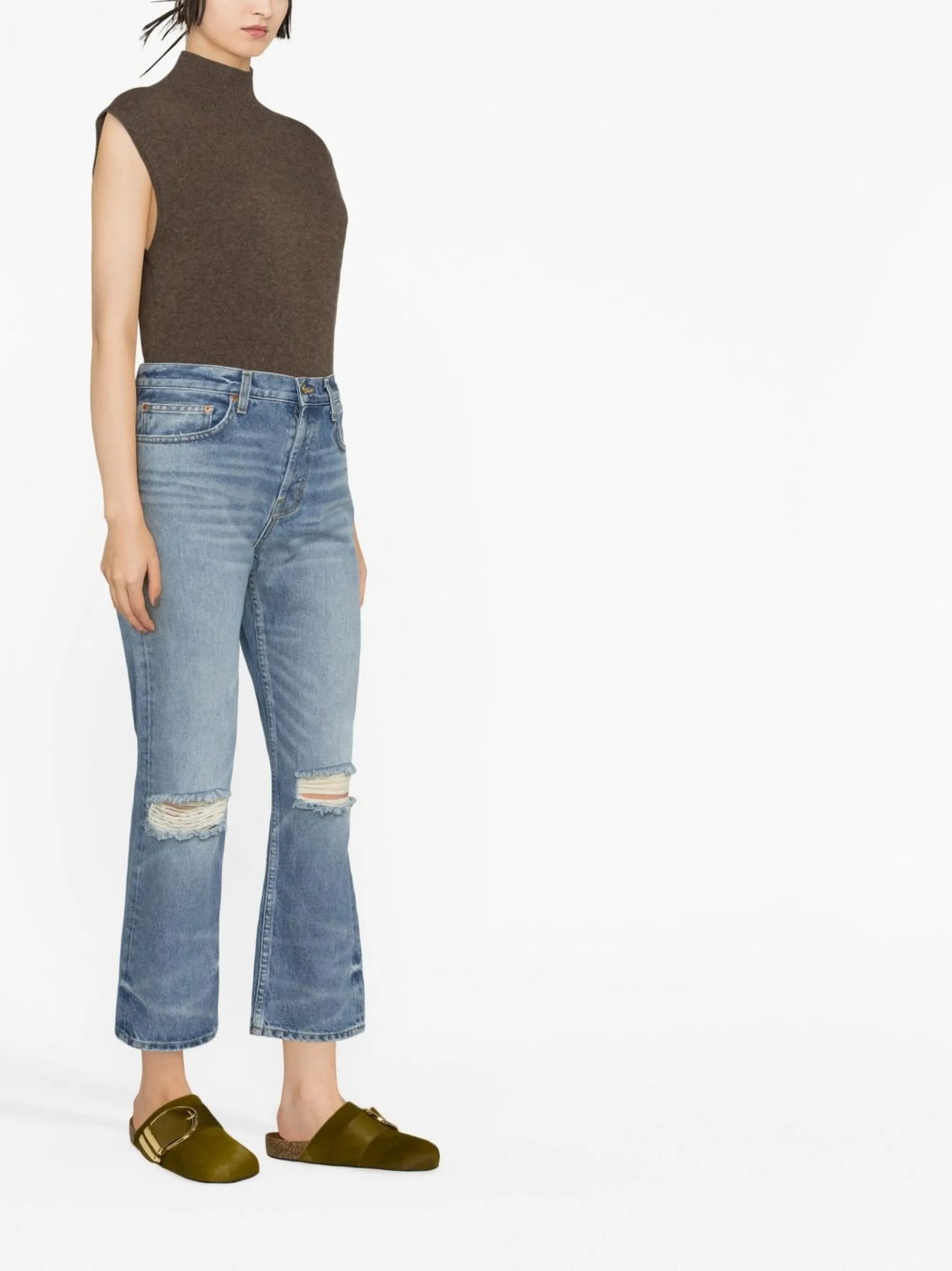 mid-rise ripped jeans