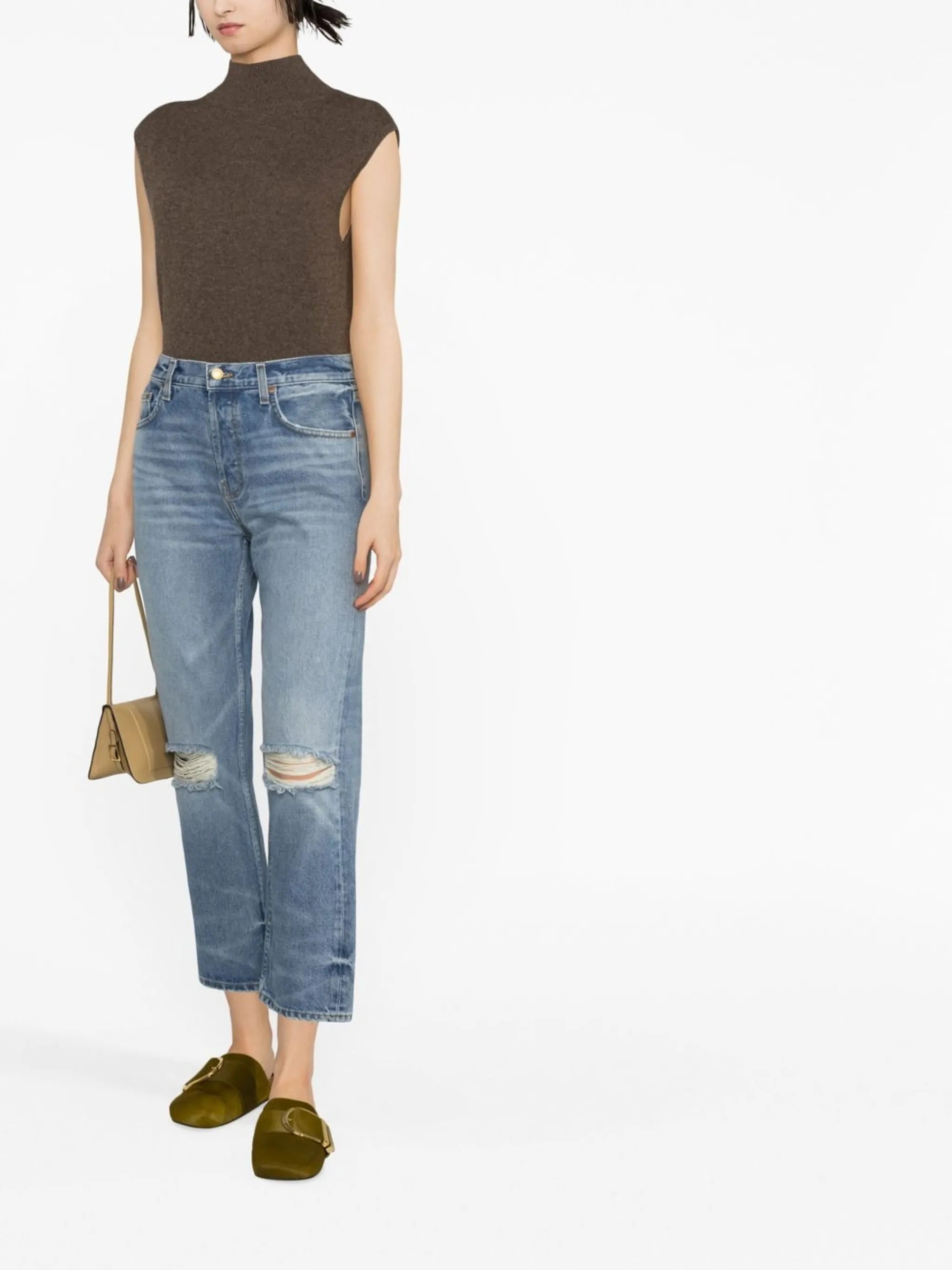 mid-rise ripped jeans