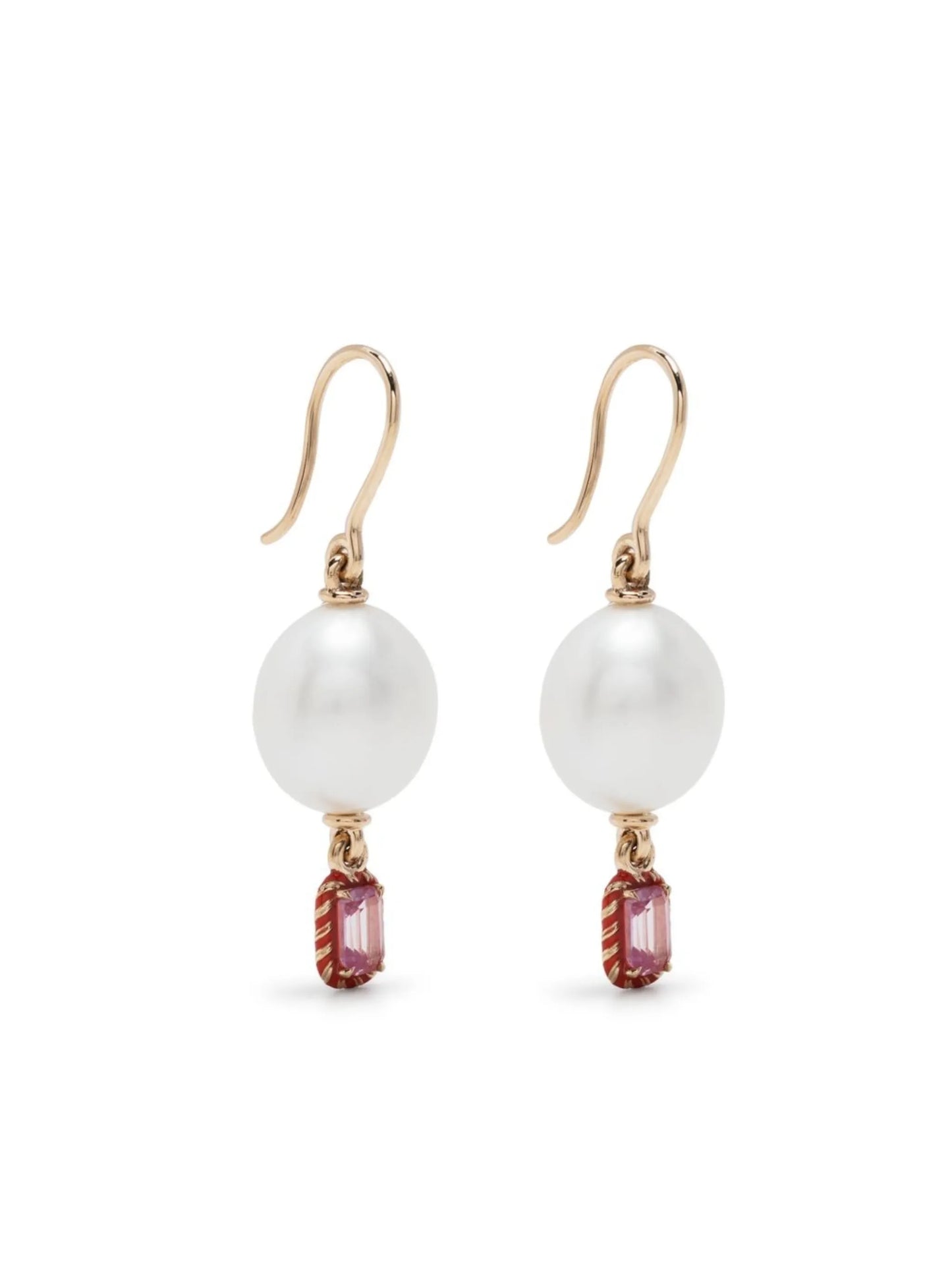 14kt yellow gold pearl and sapphire drop earring