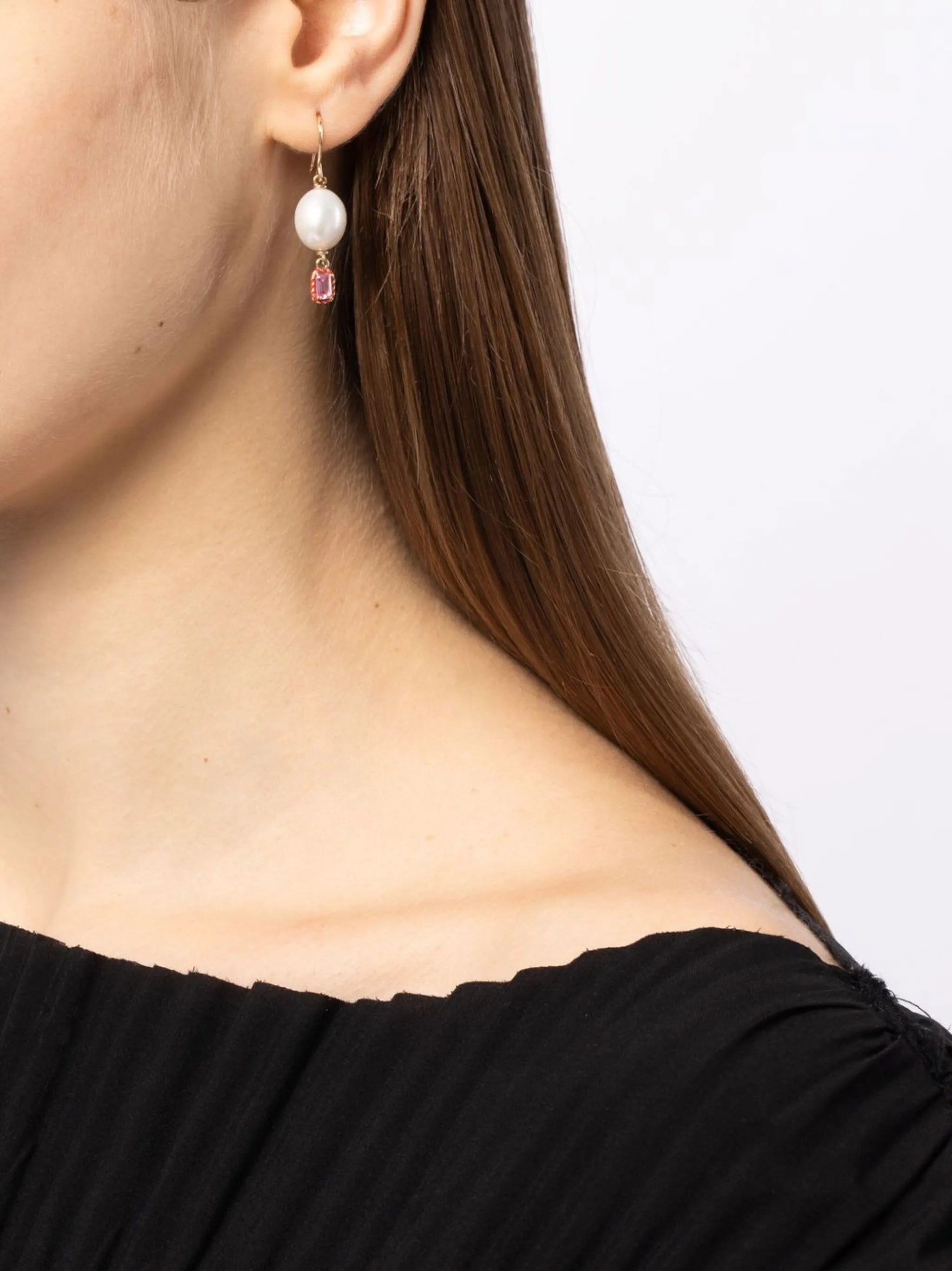 14kt yellow gold pearl and sapphire drop earring