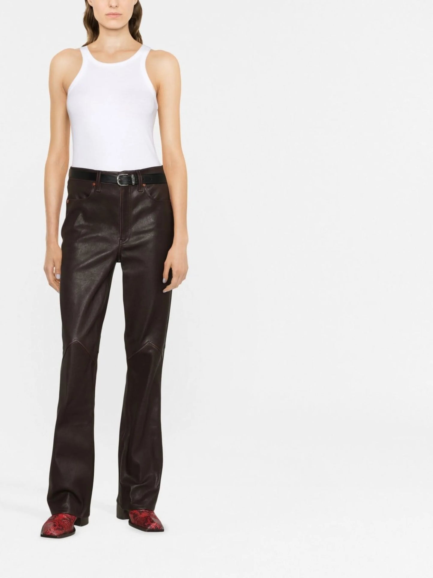 high-waisted flared trousers