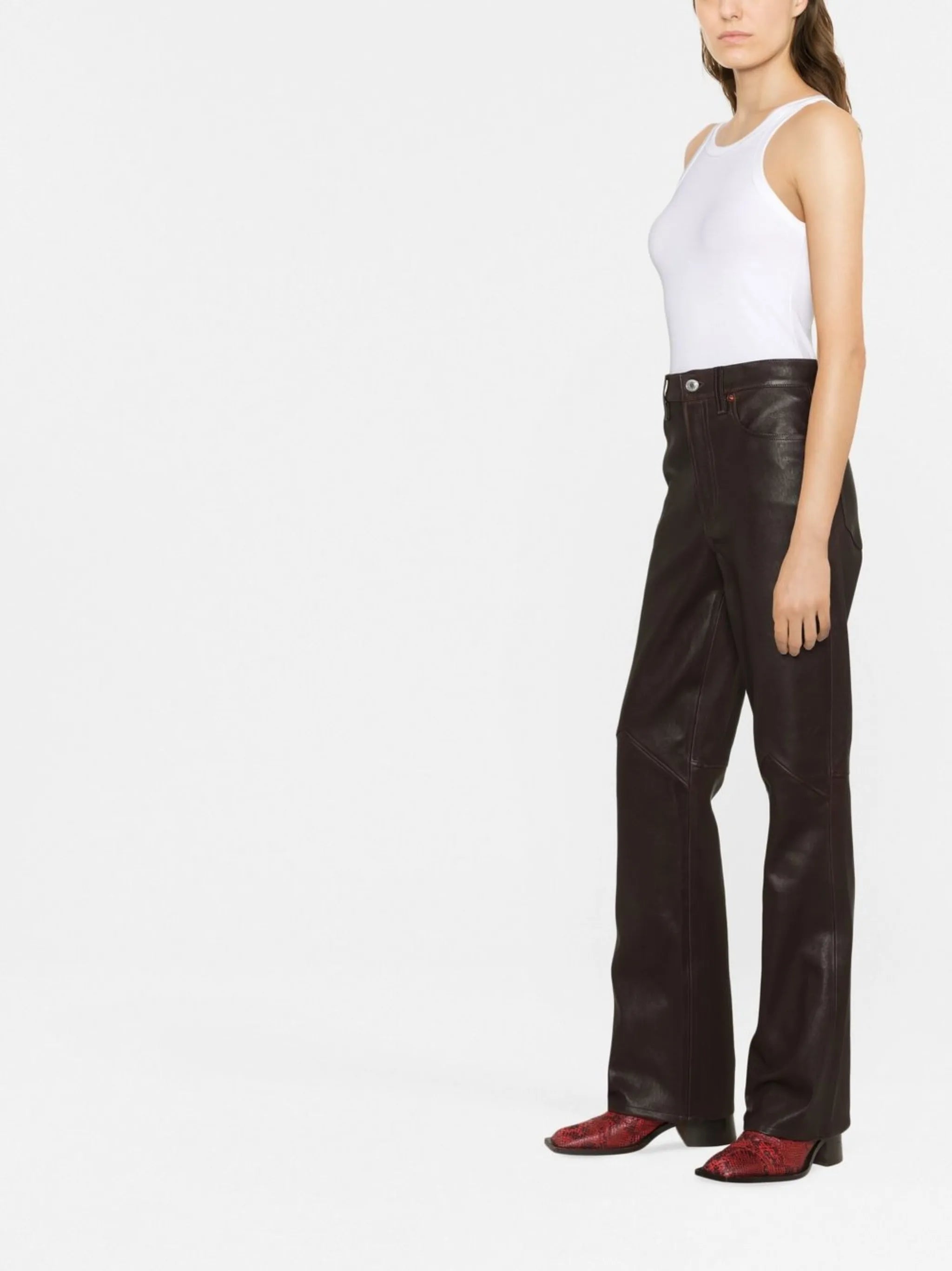 high-waisted flared trousers