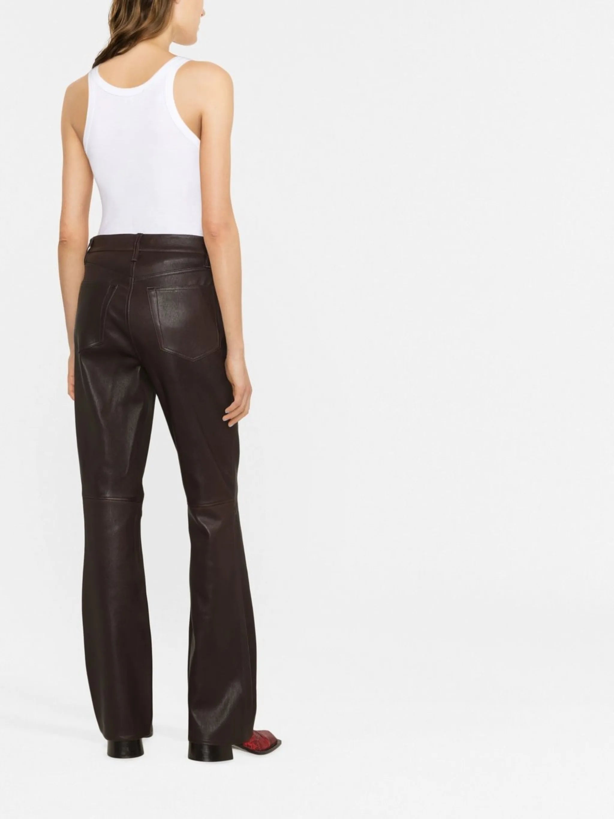 high-waisted flared trousers