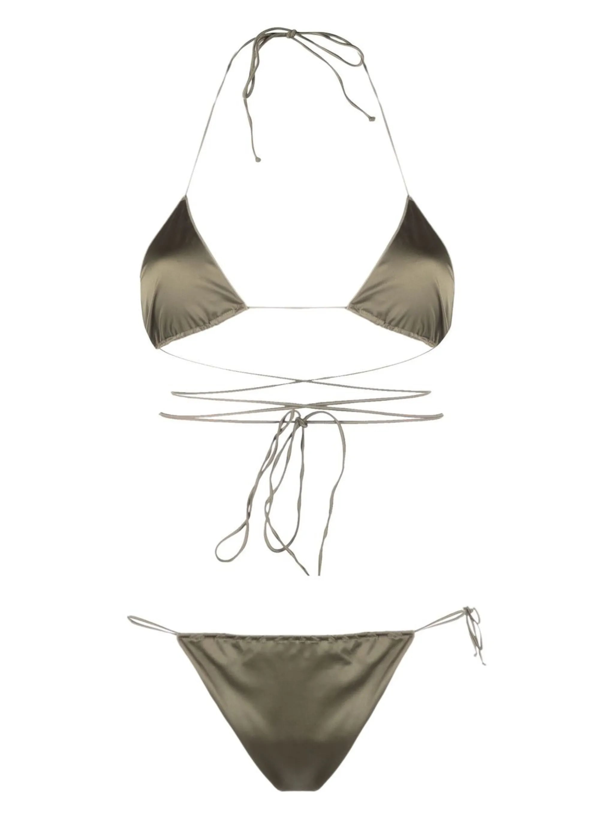 satin-finish triangle-cup bikini set