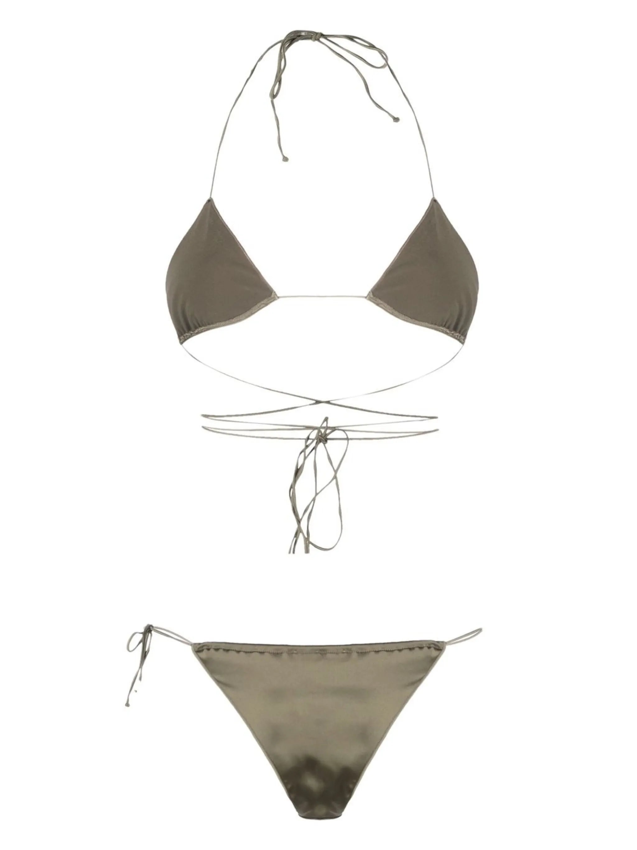 satin-finish triangle-cup bikini set