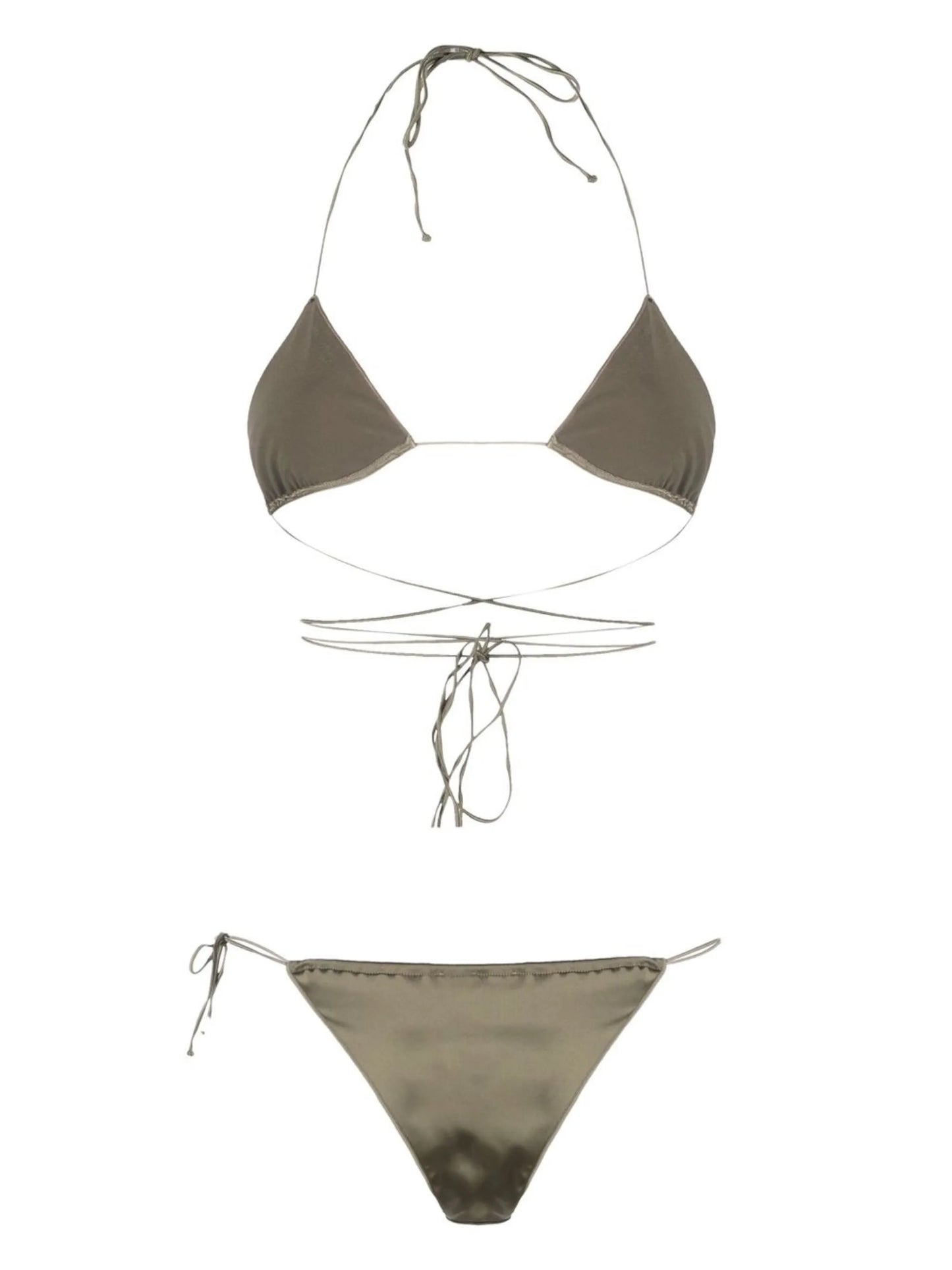 satin-finish triangle-cup bikini set
