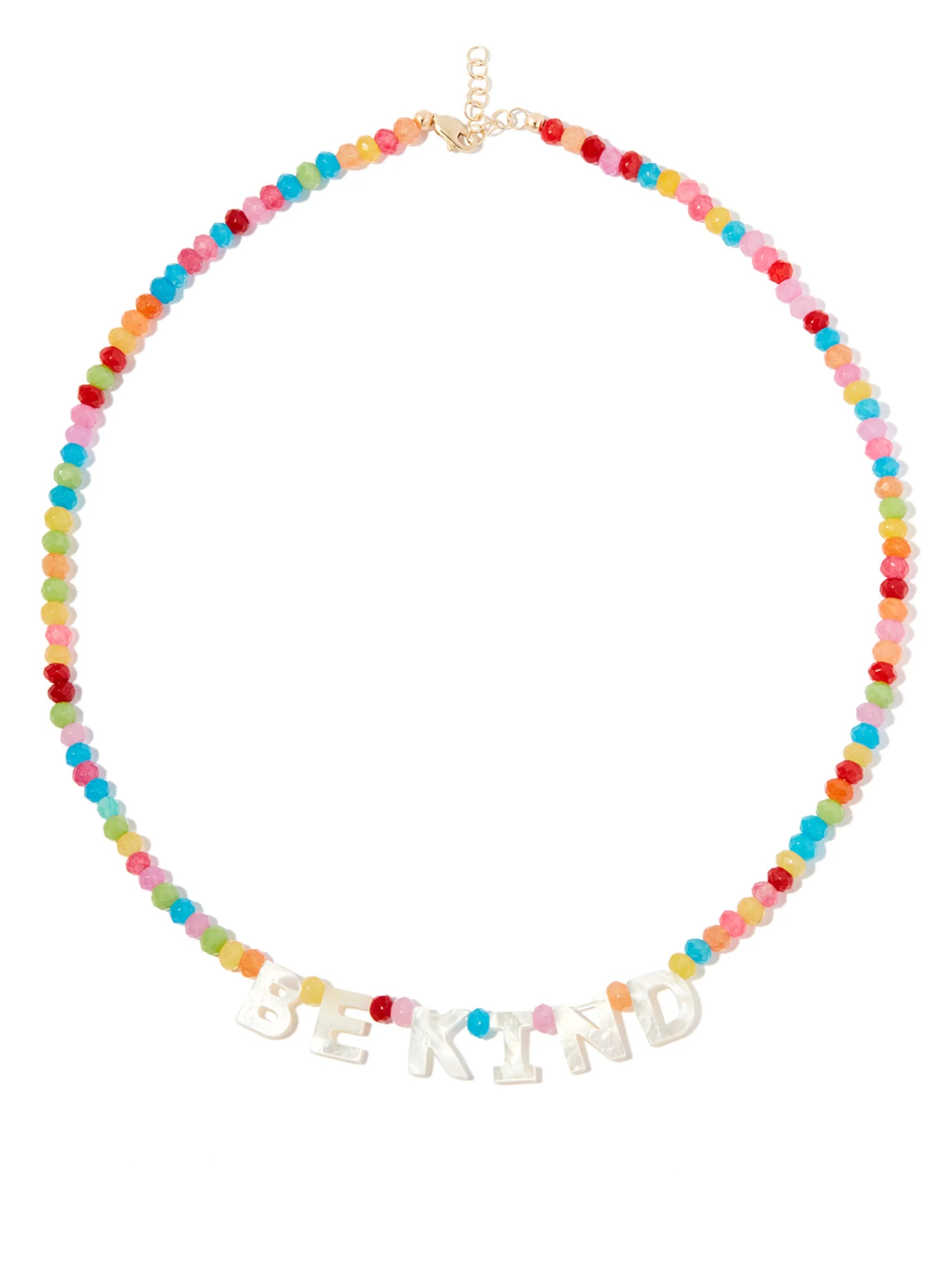 9kt yellow gold First Be Kind multi-stone necklace