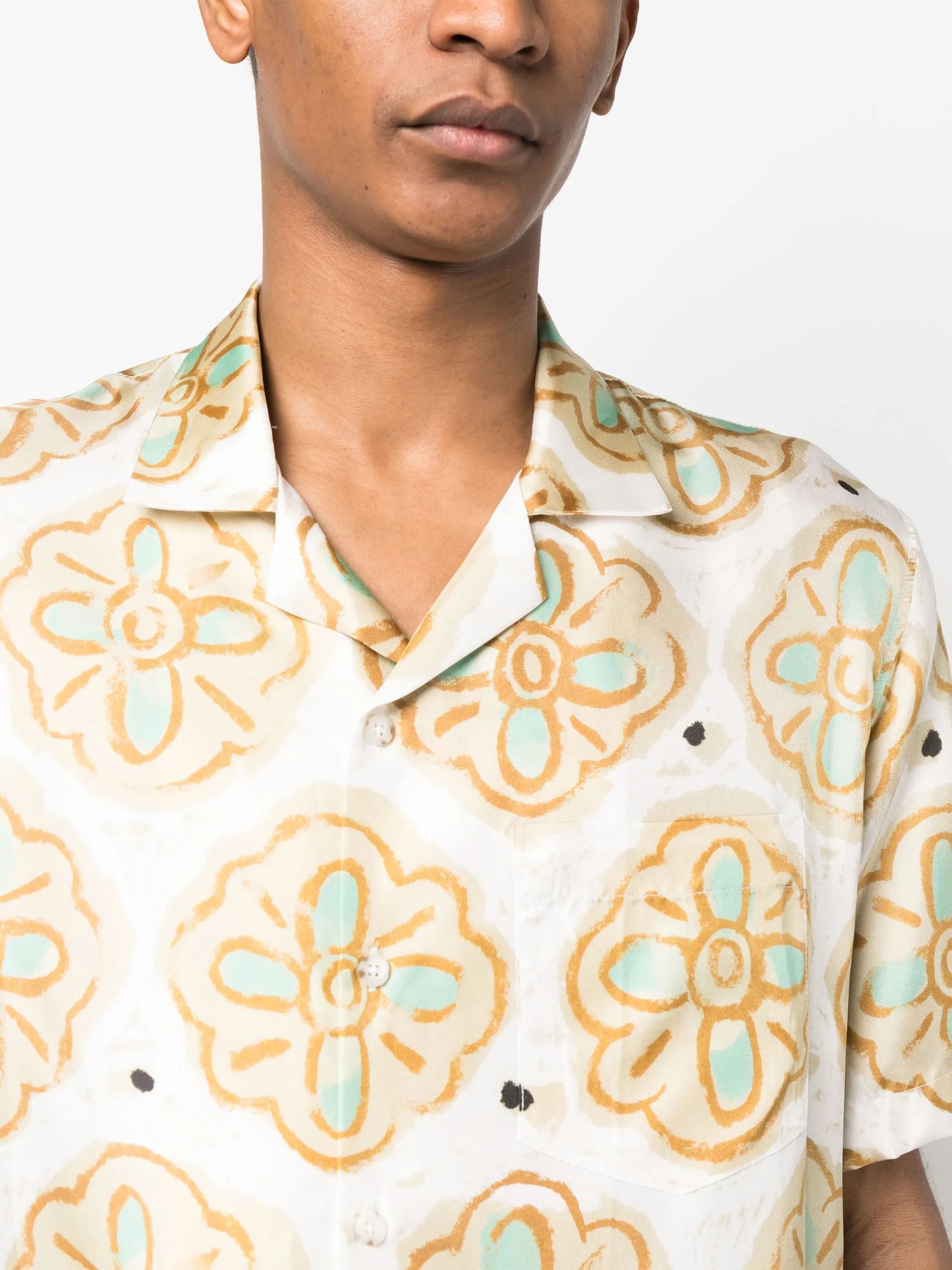 flower-print short-sleeve silk shirt