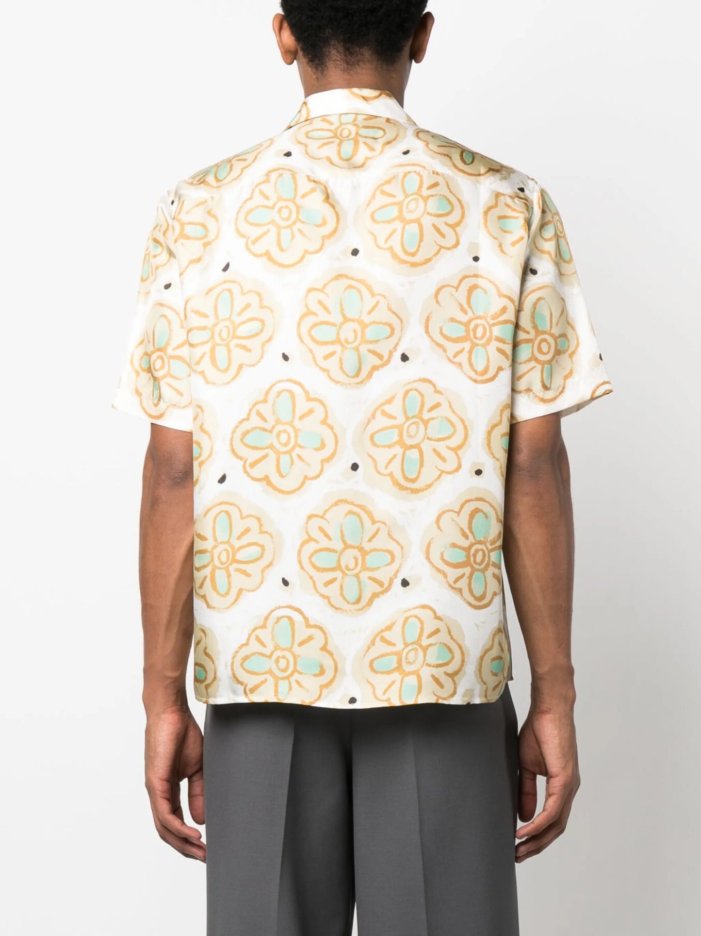 flower-print short-sleeve silk shirt