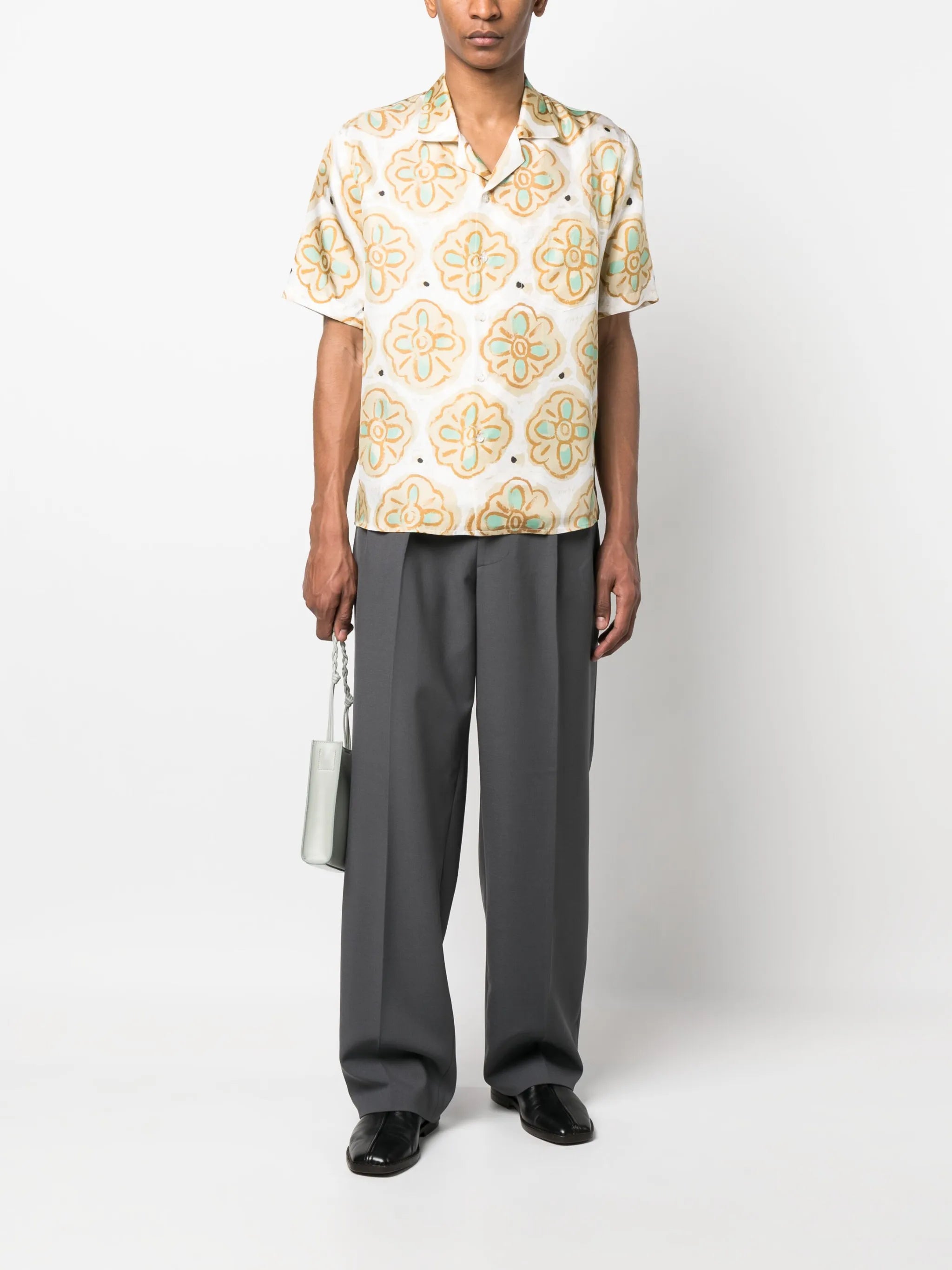 flower-print short-sleeve silk shirt