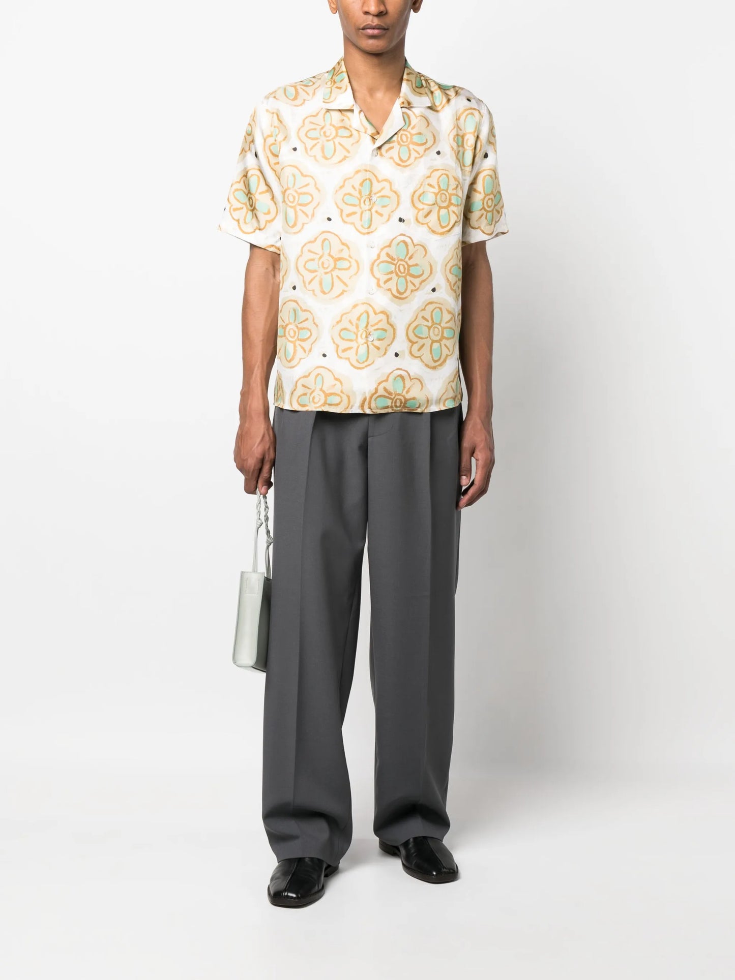 flower-print short-sleeve silk shirt