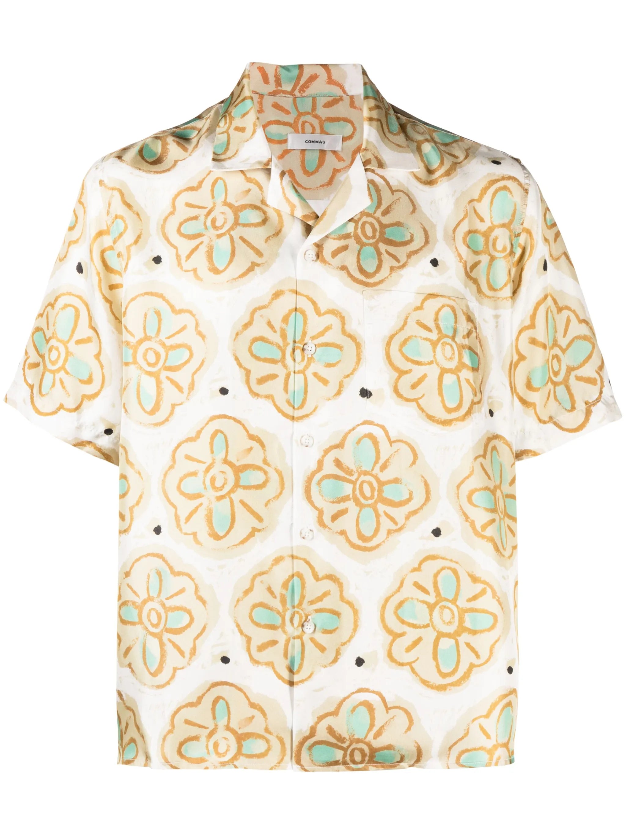 flower-print short-sleeve silk shirt