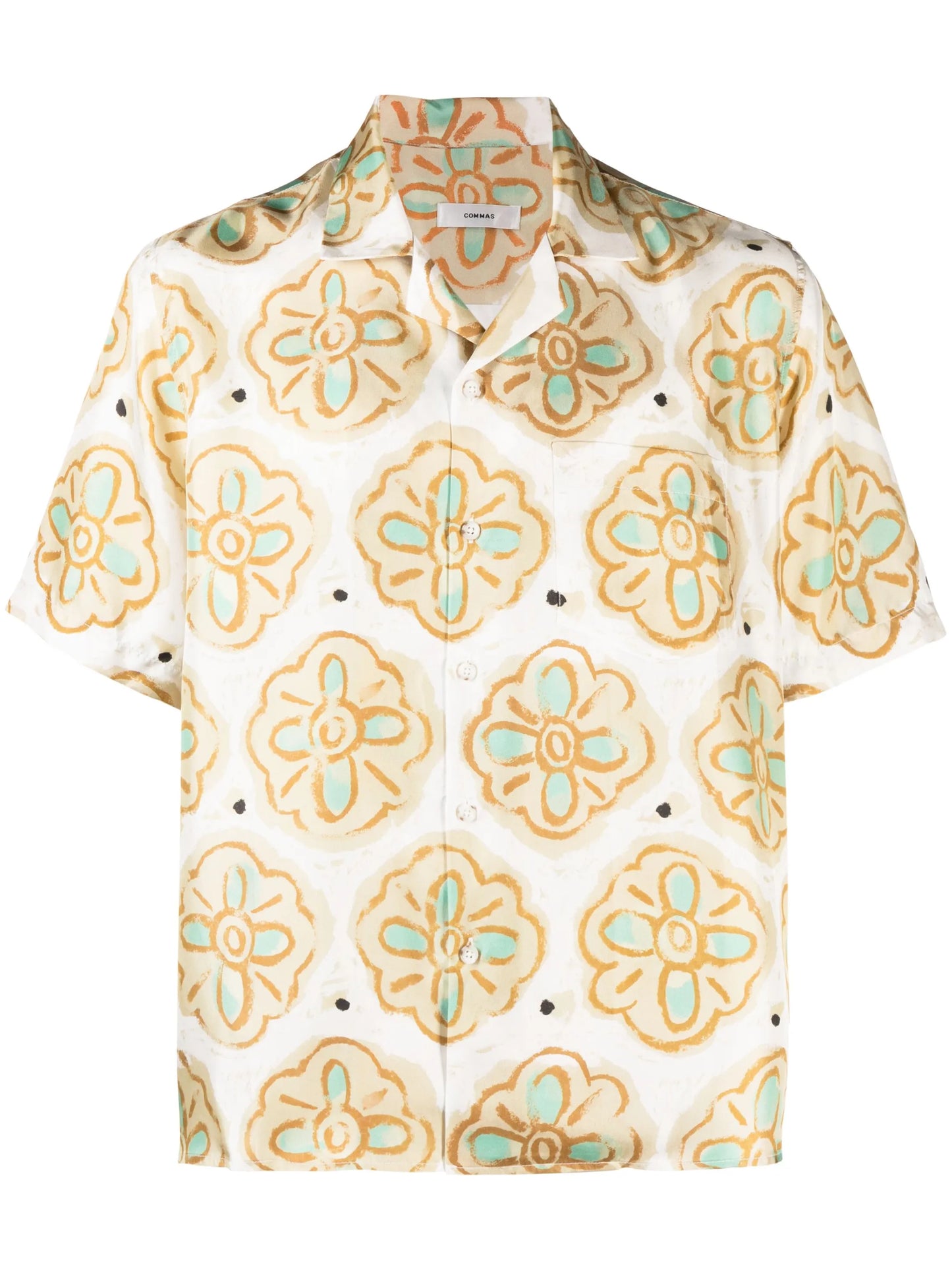 flower-print short-sleeve silk shirt