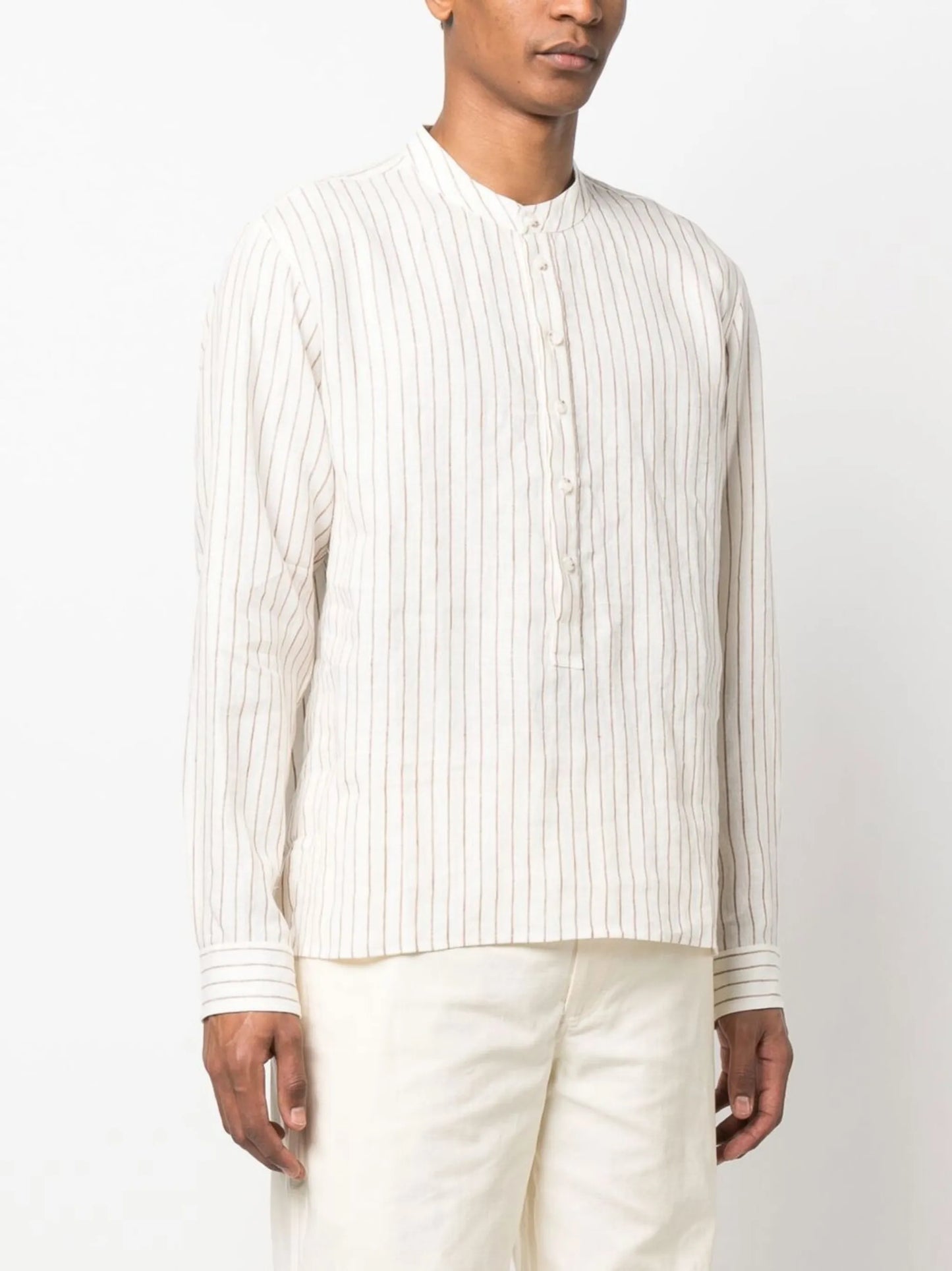 round-collar striped shirt