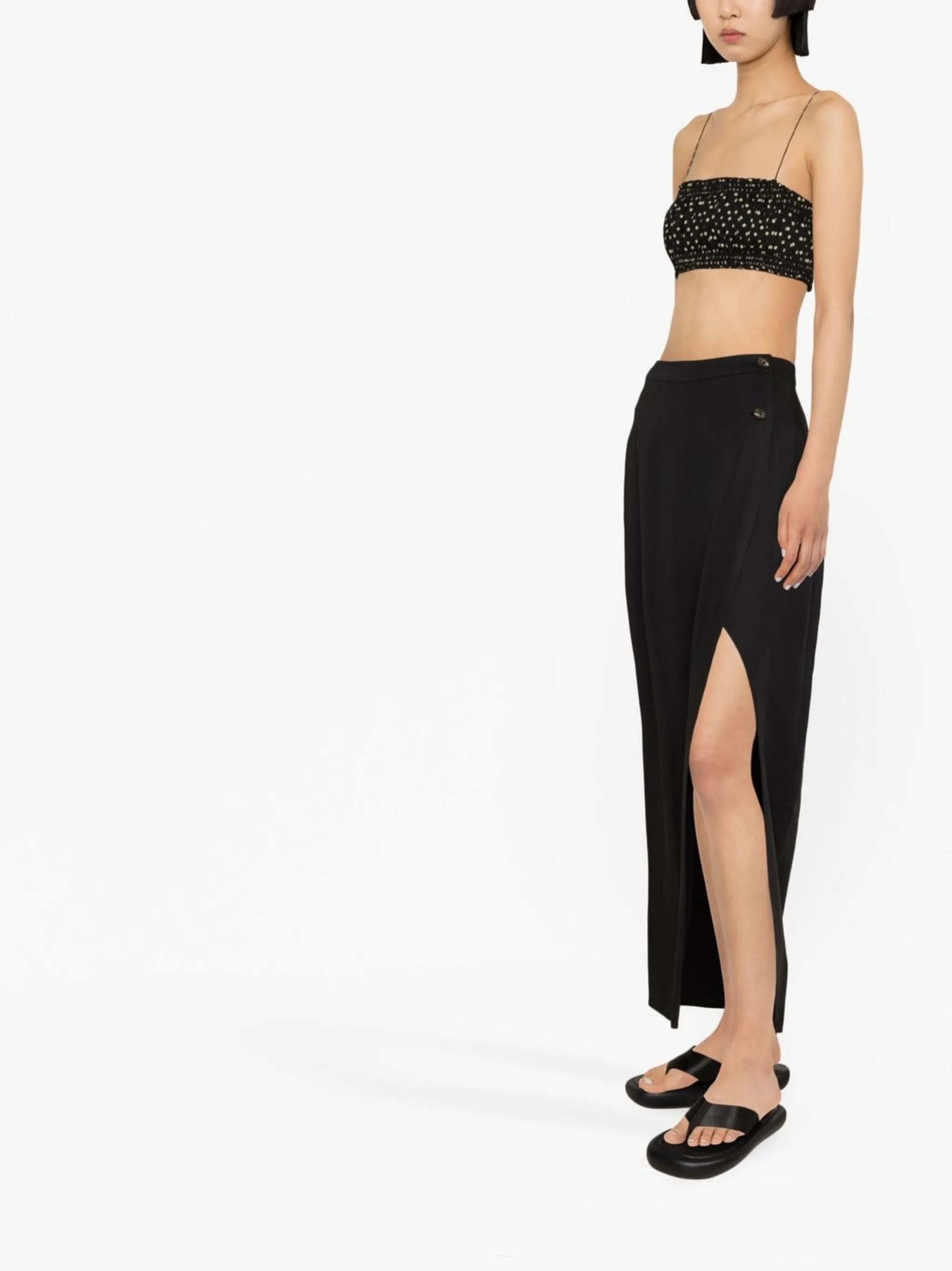 polka dot shirred cropped top
