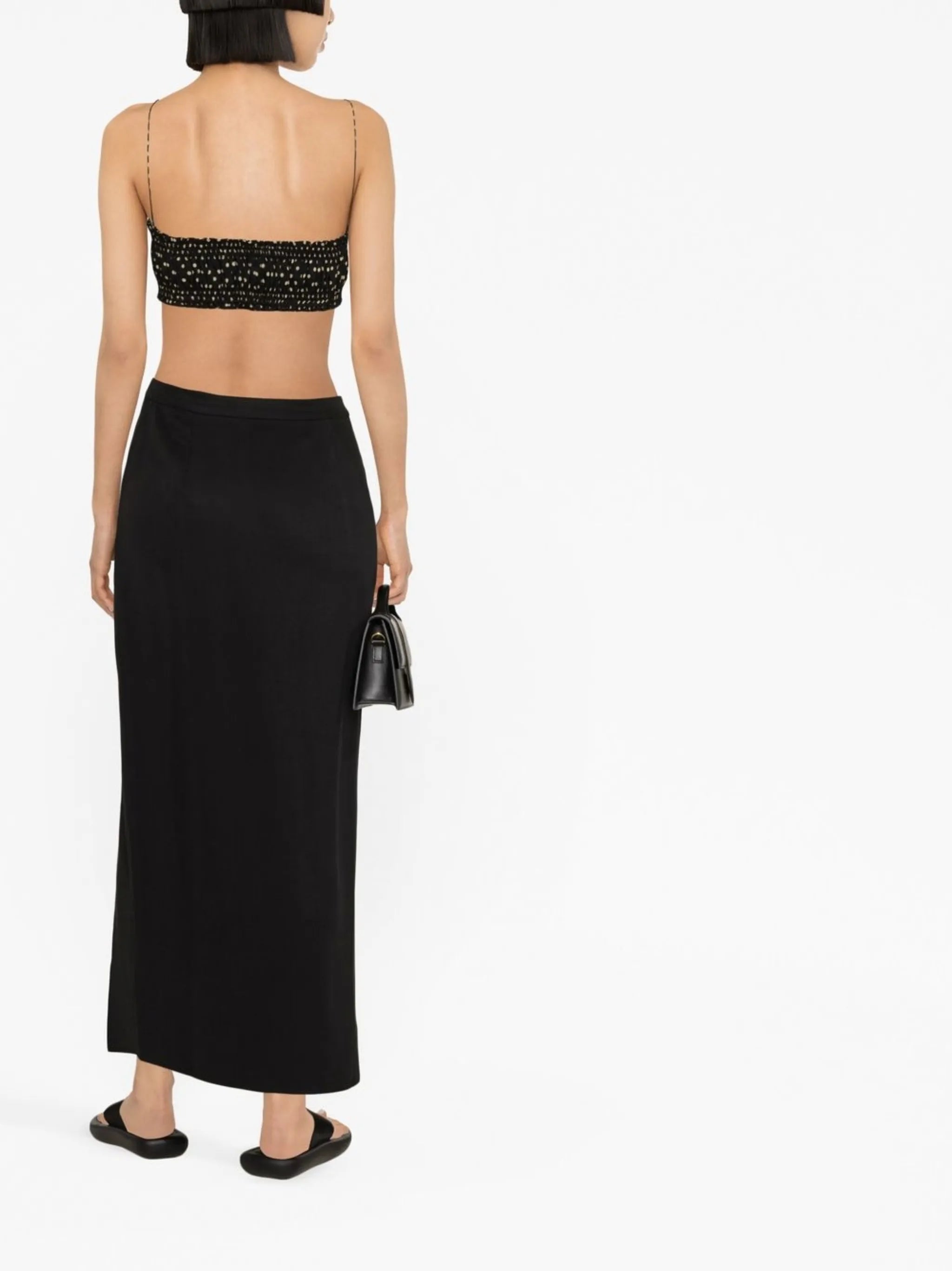 polka dot shirred cropped top