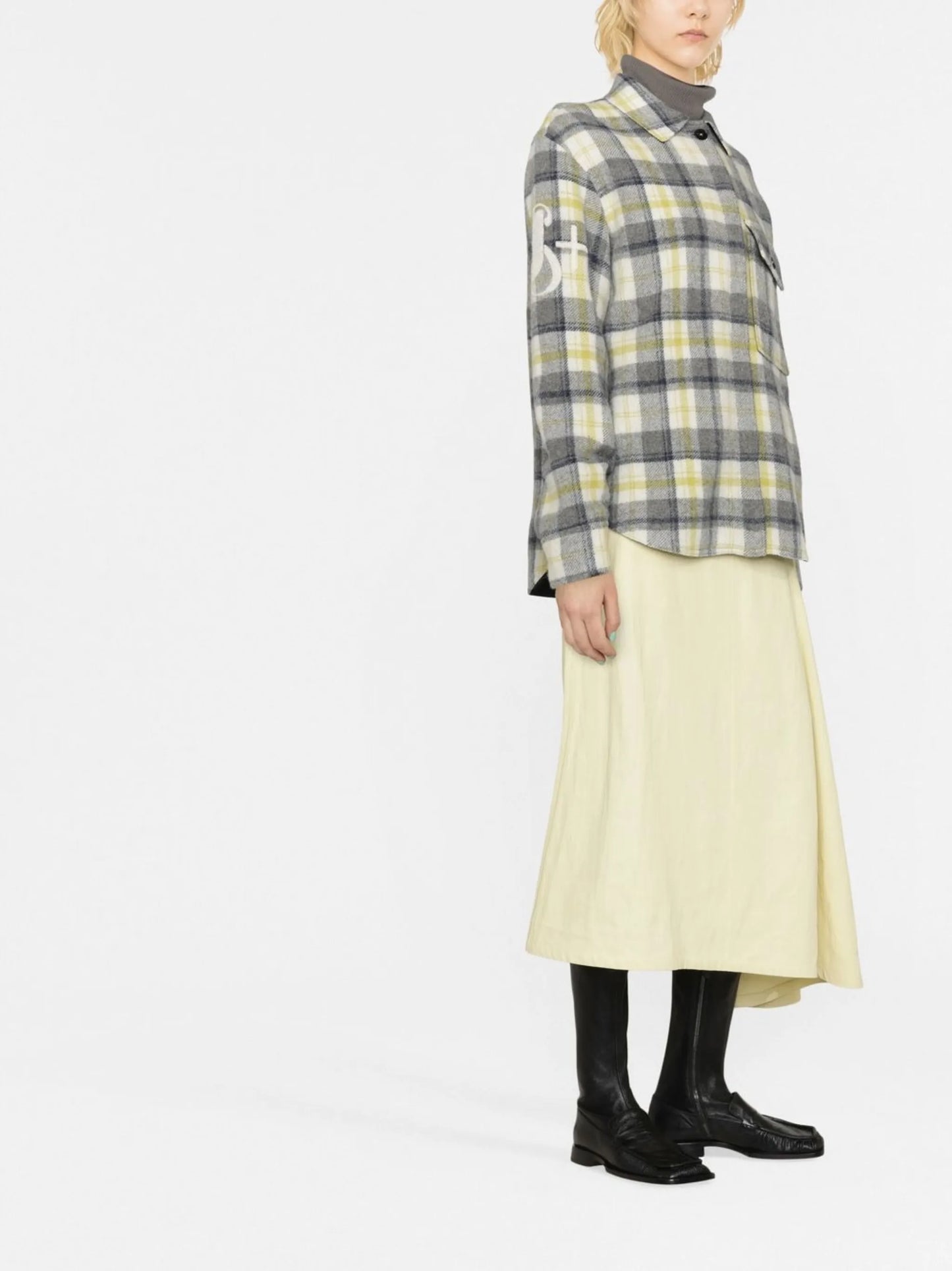 logo-print checked shirt jacket