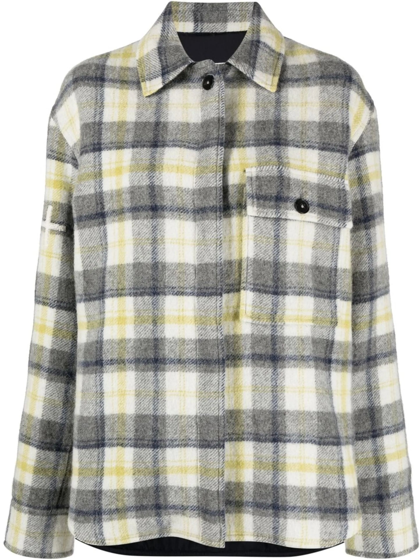 logo-print checked shirt jacket