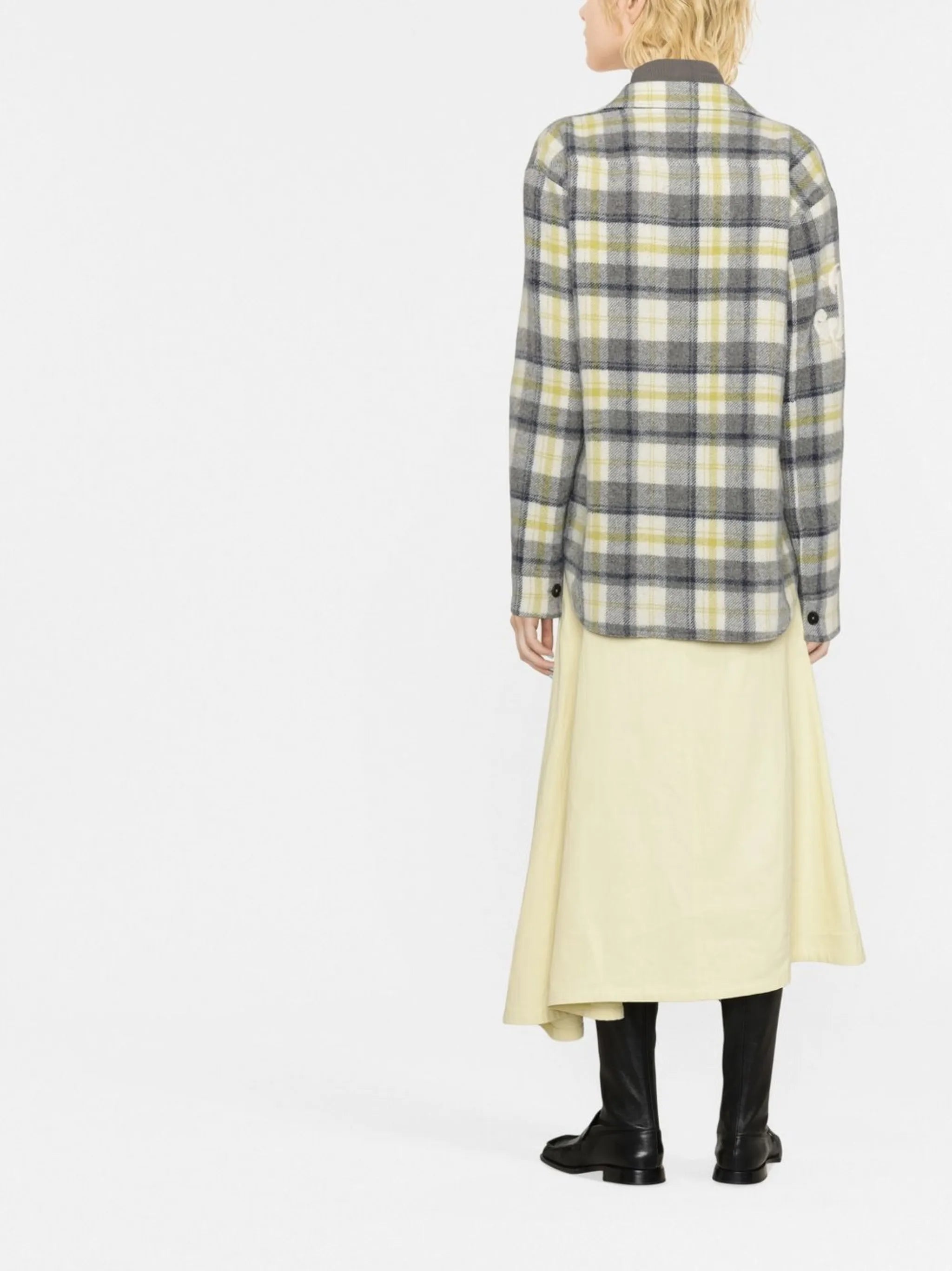 logo-print checked shirt jacket