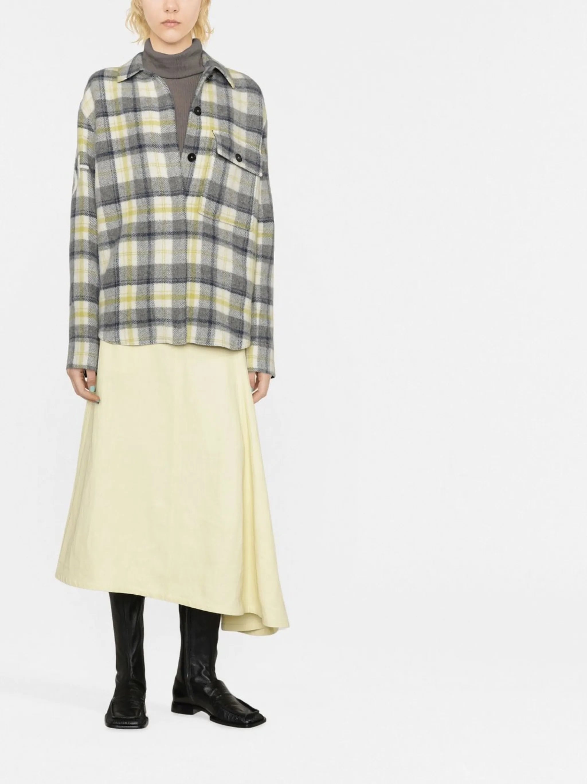 logo-print checked shirt jacket